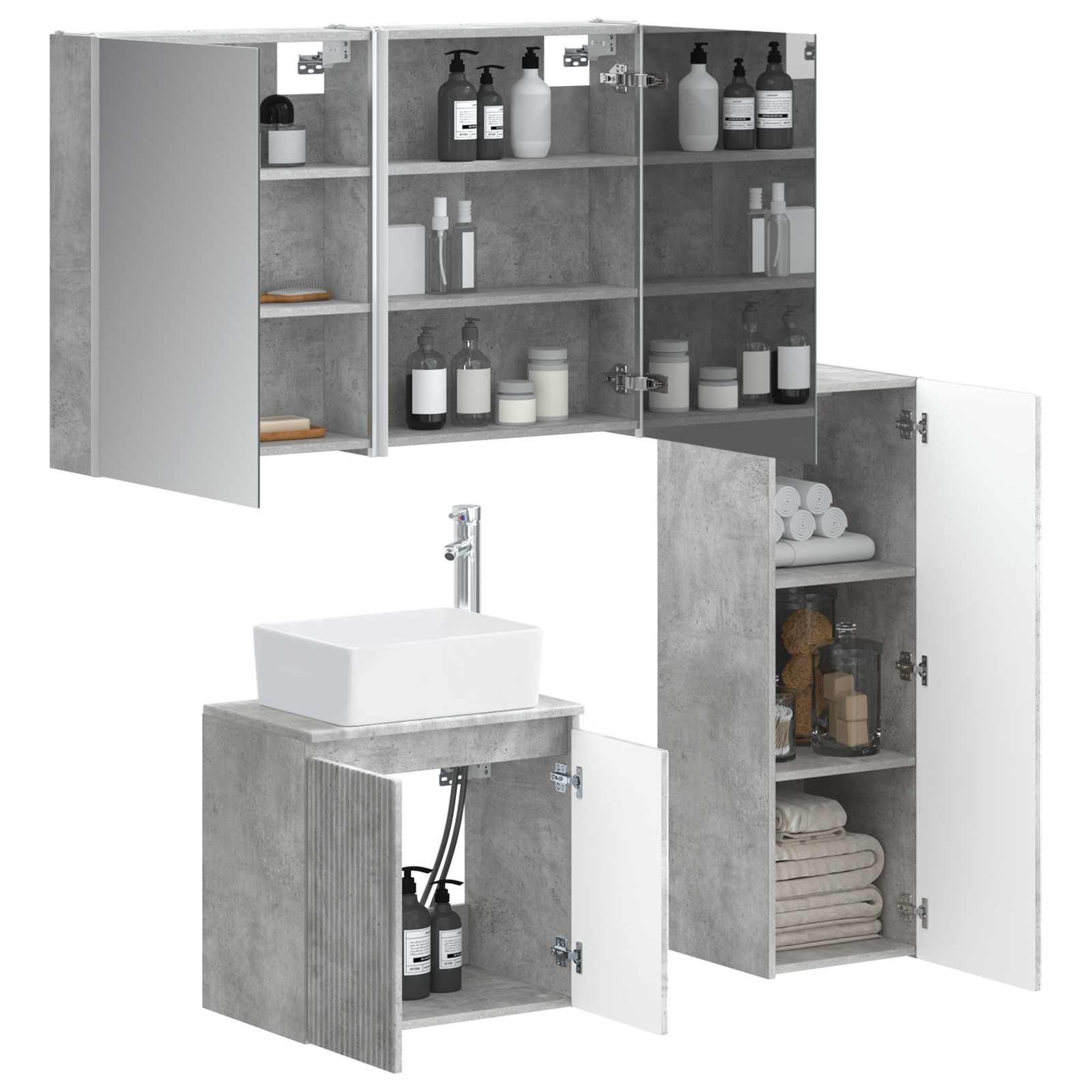 Badkamermeubelset 4 pcs Betongrijs Bewerkt hout en glas is nu te koop bij PeponiXL, paradijselijk wonen!