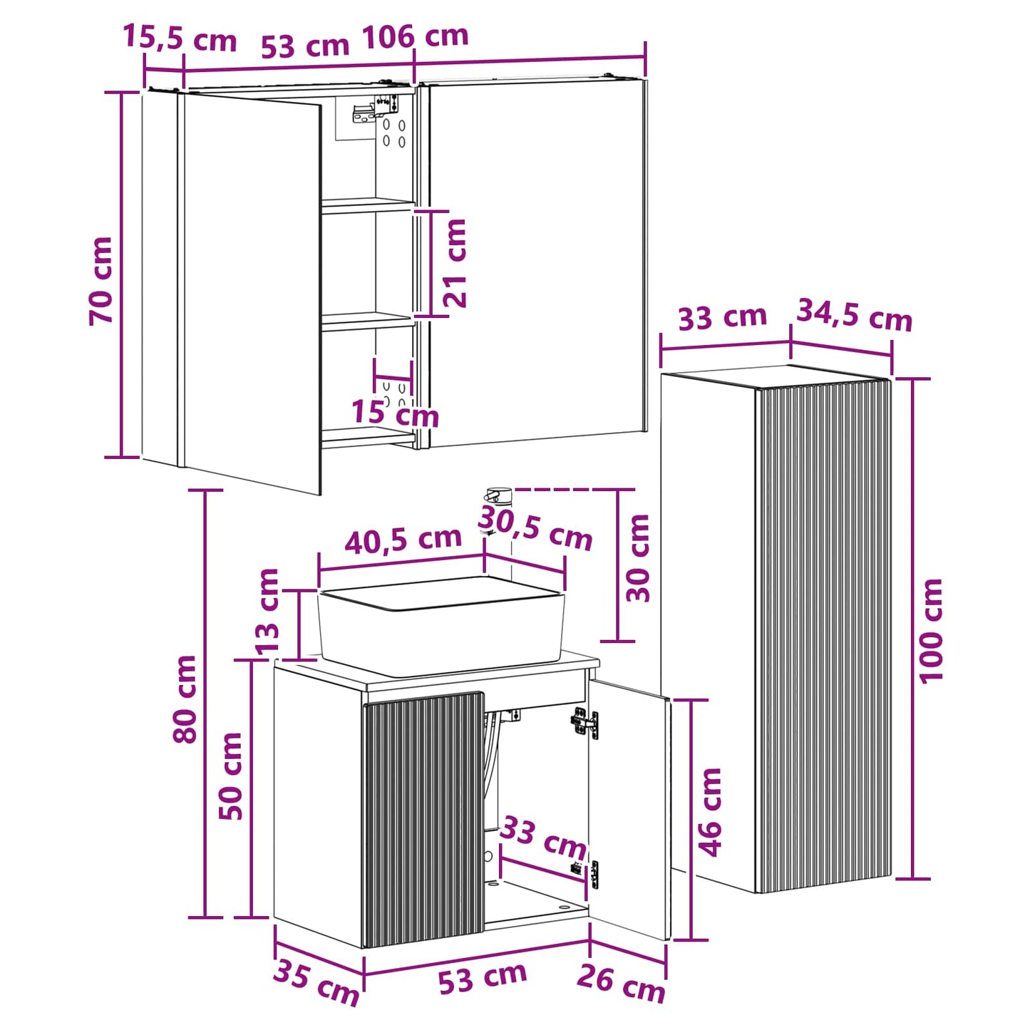 Badkamermeubelset 4 pcs Betongrijs Bewerkt hout en glas is nu te koop bij PeponiXL, paradijselijk wonen!