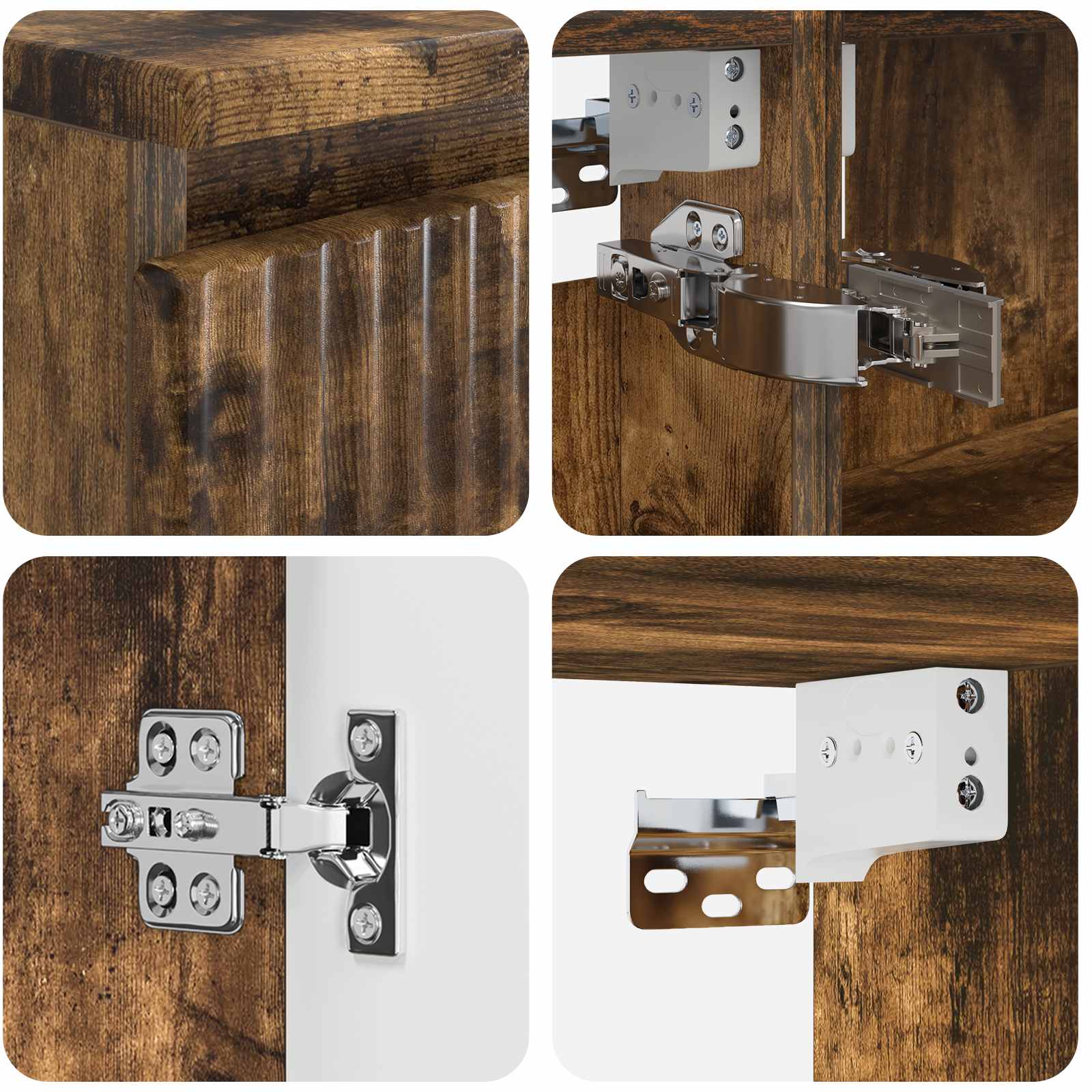 Badkamermeubelset 4 pcs Gerookt eiken Bewerkt hout en glas is nu te koop bij PeponiXL, paradijselijk wonen!