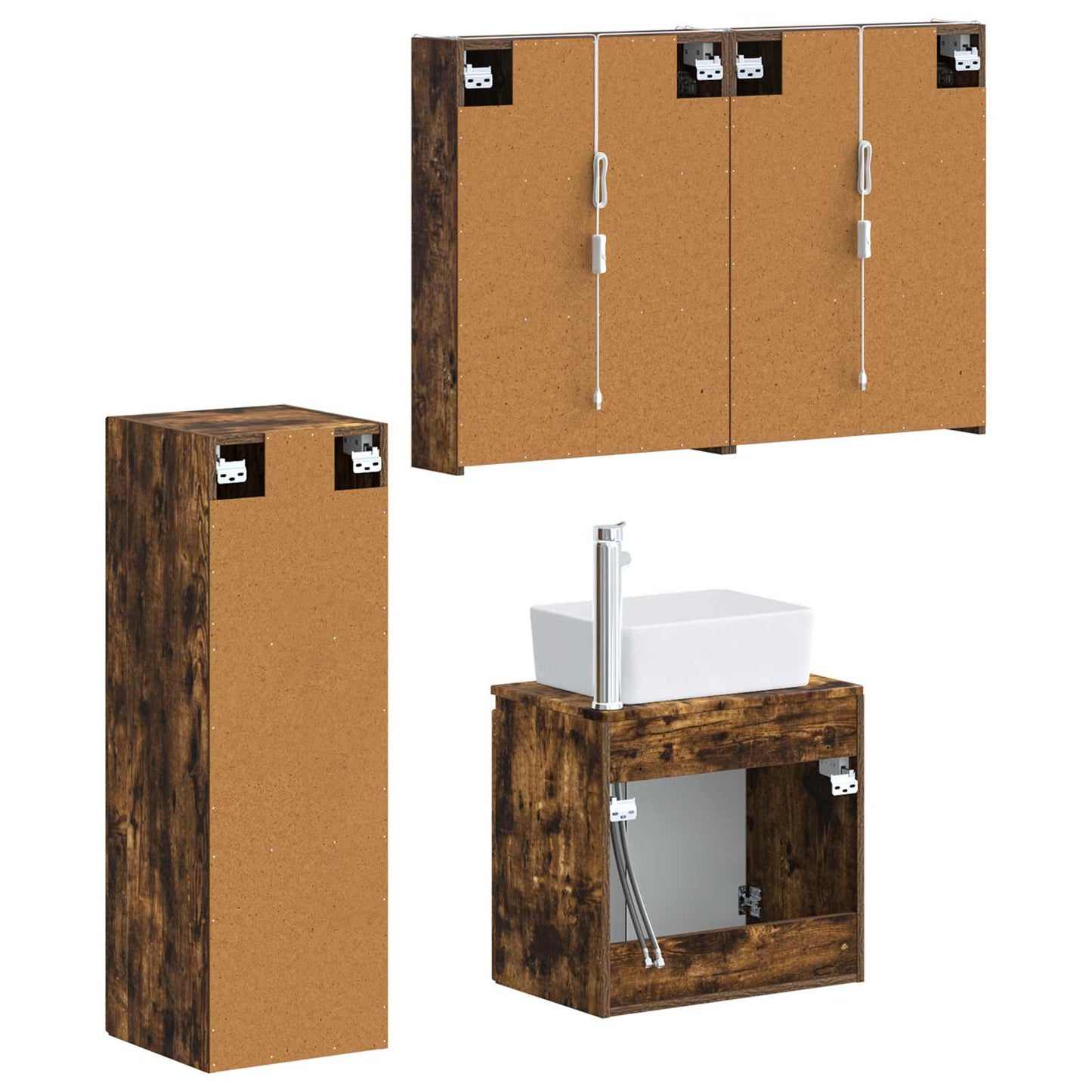 Badkamermeubelset 4 pcs Gerookt eiken Bewerkt hout en glas is nu te koop bij PeponiXL, paradijselijk wonen!