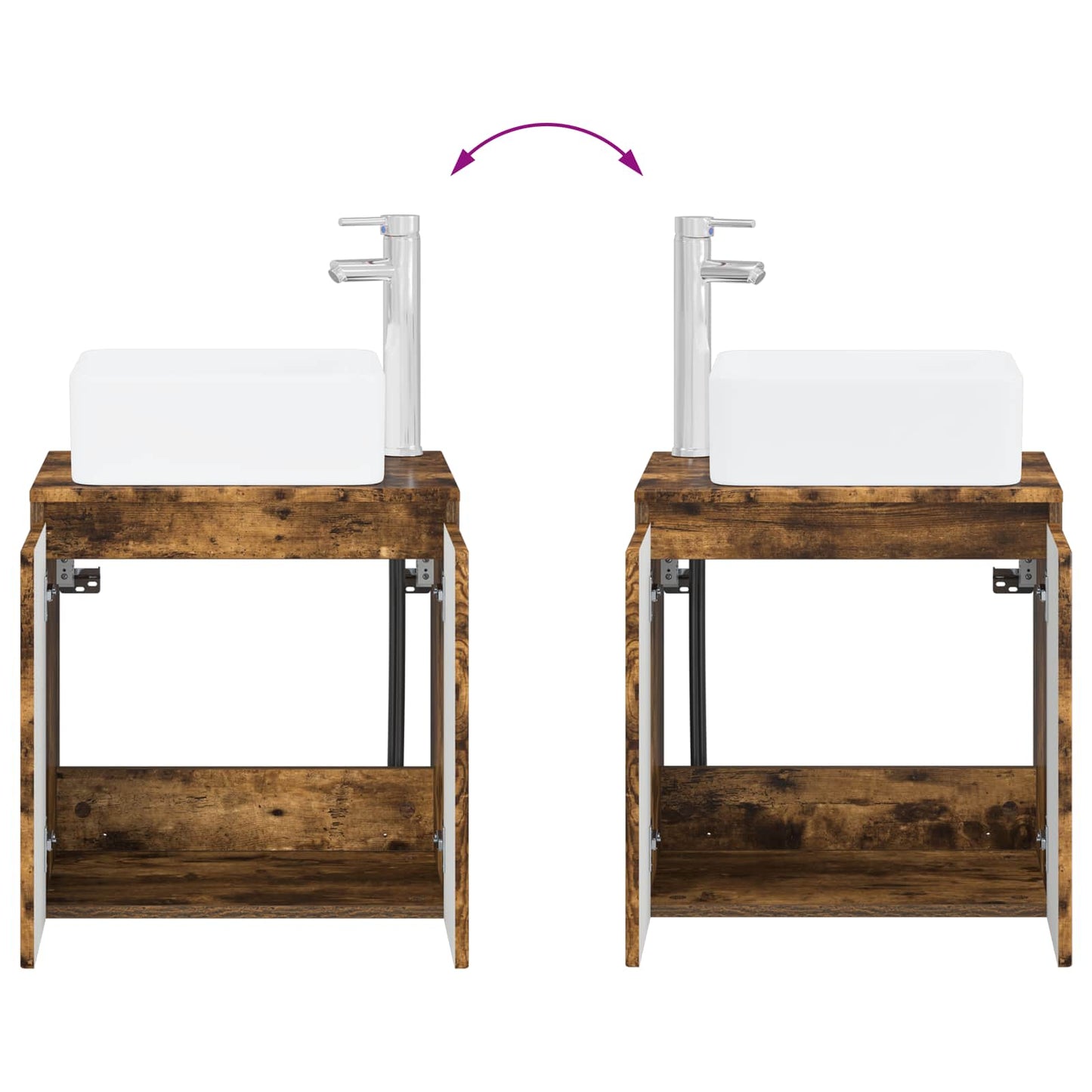 Badkamermeubelset 4 pcs Gerookt eiken Bewerkt hout en glas is nu te koop bij PeponiXL, paradijselijk wonen!