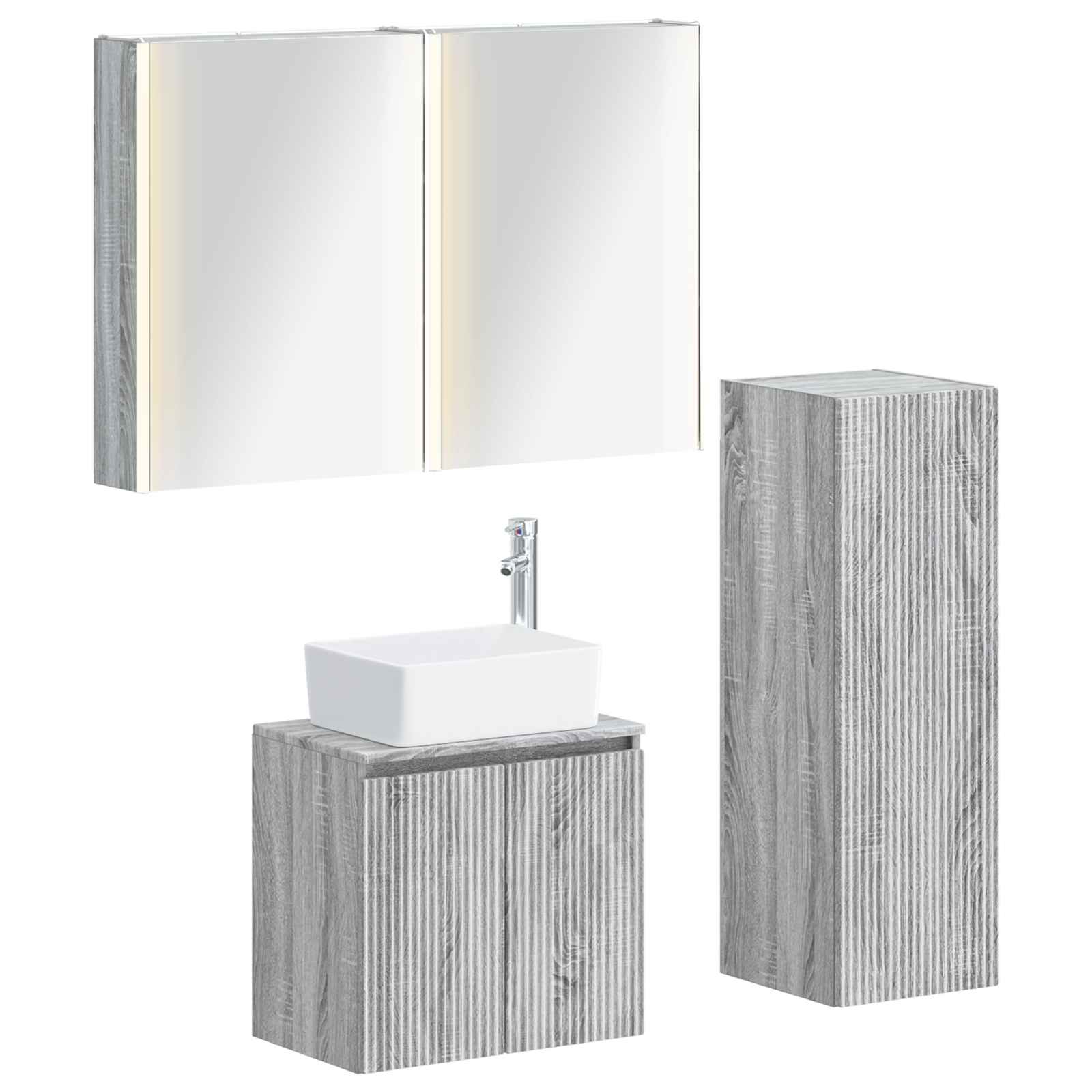 Badkamermeubelset 4 pcs Grijs Sonoma Bewerkt hout en glas is nu te koop bij PeponiXL, paradijselijk wonen!