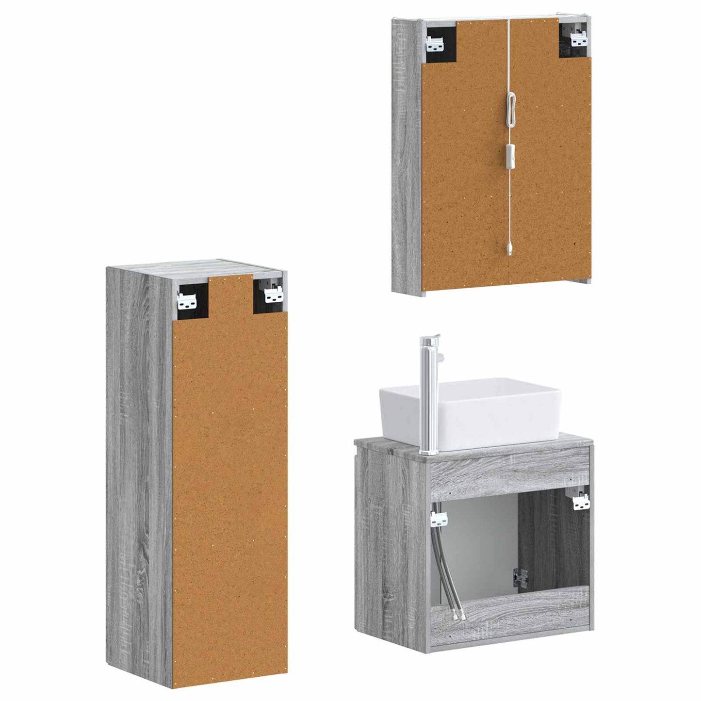 Badkamermeubelset 4 pcs Grijs Sonoma Bewerkt hout en glas is nu te koop bij PeponiXL, paradijselijk wonen!