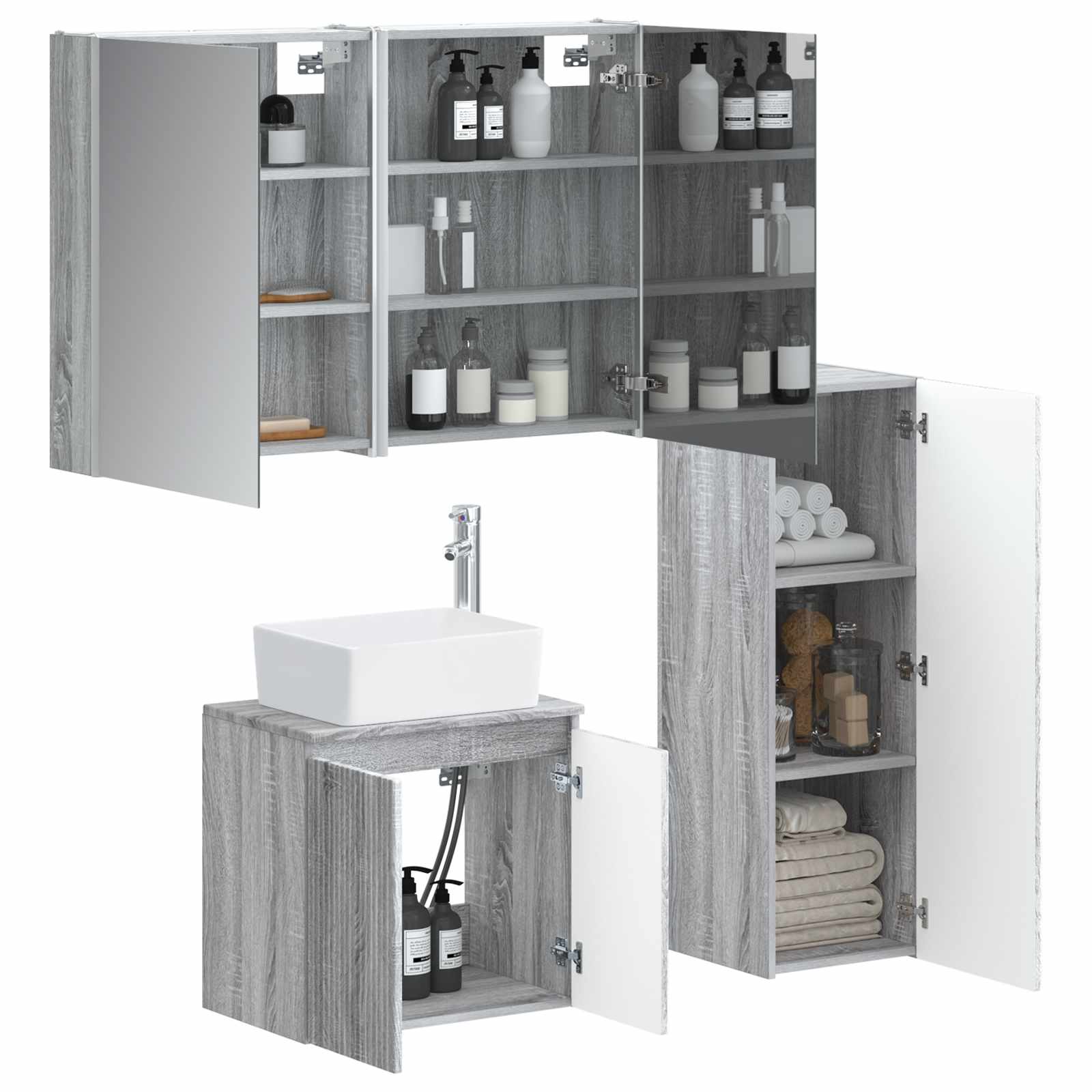 Badkamermeubelset 4 pcs Grijs Sonoma Bewerkt hout en glas is nu te koop bij PeponiXL, paradijselijk wonen!