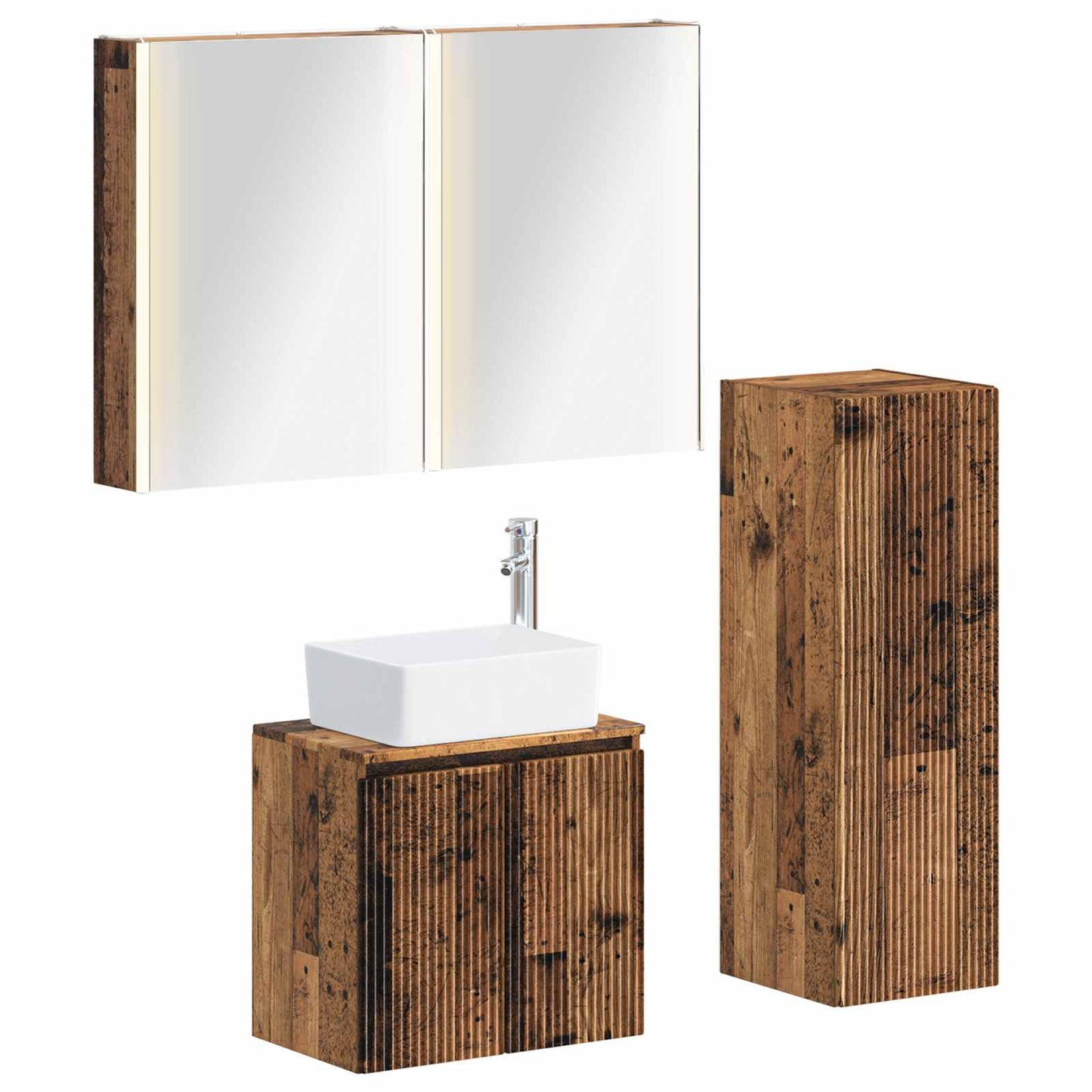 Badkamermeubelset 4 pcs Oud hout Bewerkt hout en glas is nu te koop bij PeponiXL, paradijselijk wonen!