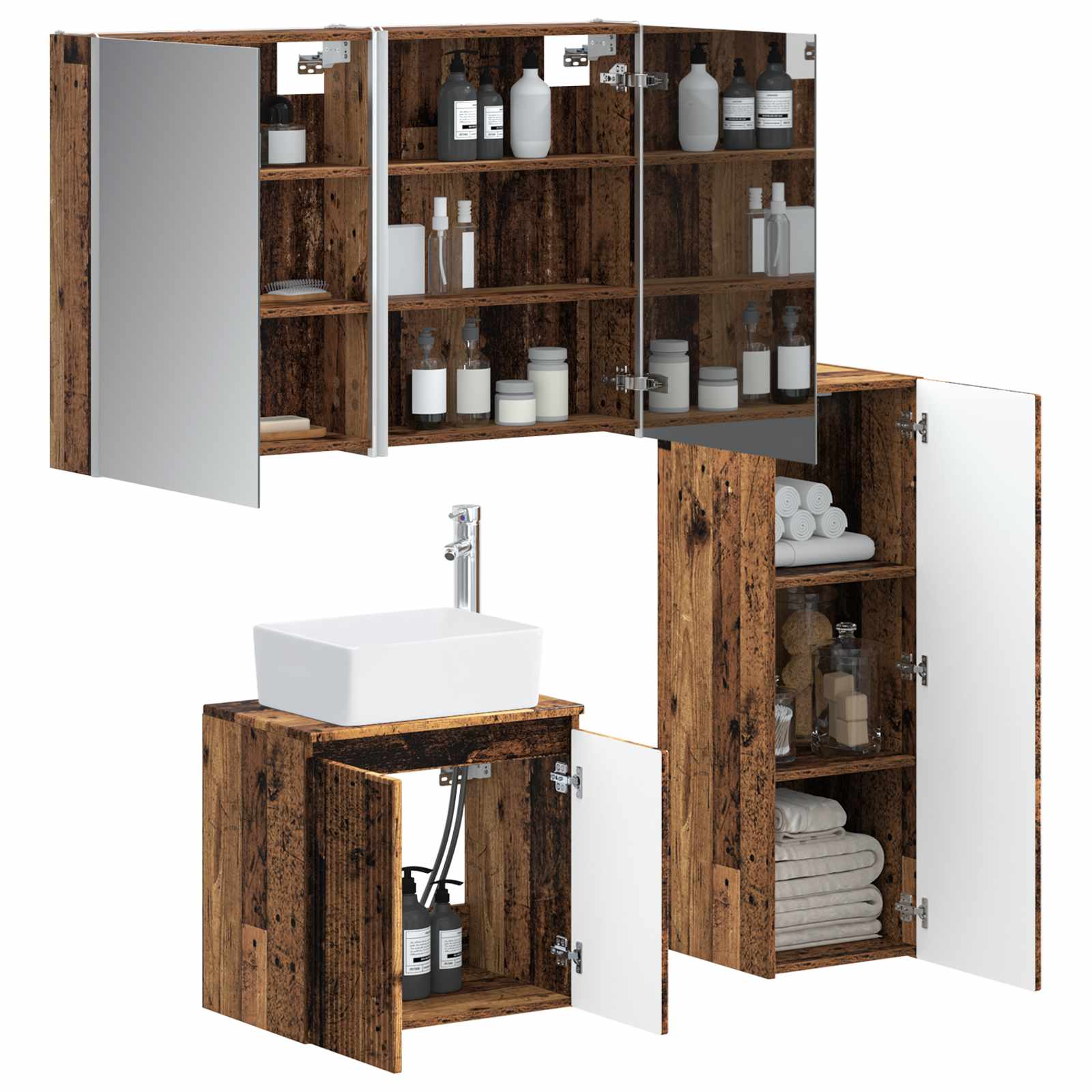 Badkamermeubelset 4 pcs Oud hout Bewerkt hout en glas is nu te koop bij PeponiXL, paradijselijk wonen!