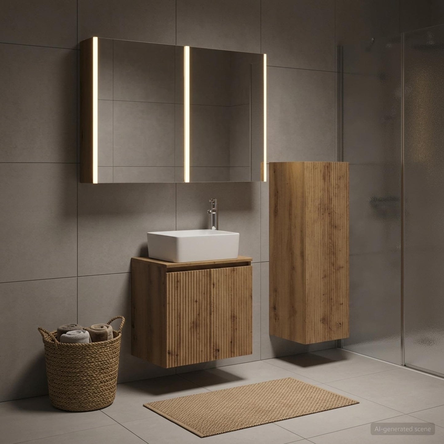 Badkamermeubelset 4 st Artisanaal eiken Bewerkt hout en glas is nu te koop bij PeponiXL, paradijselijk wonen!