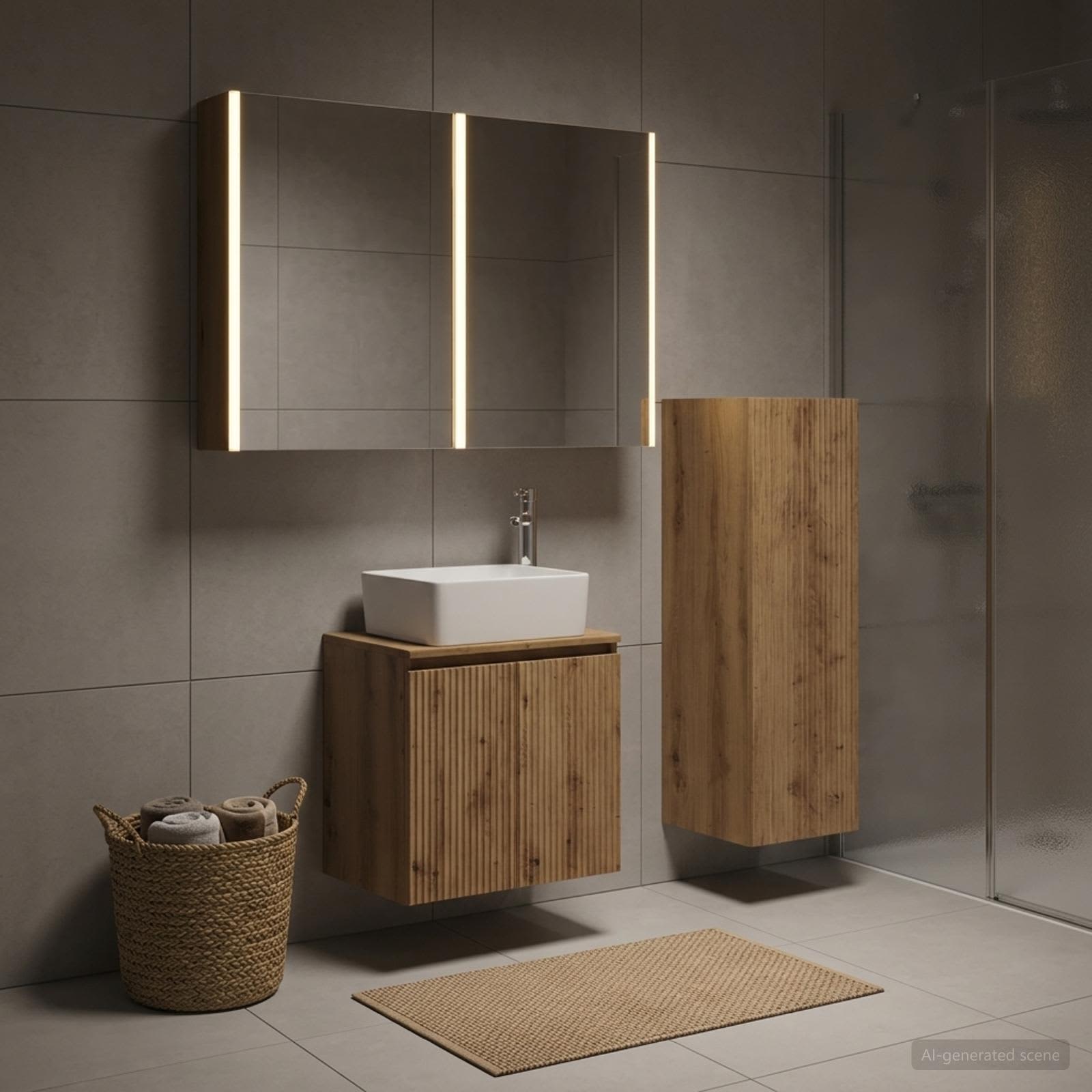 Badkamermeubelset 4 st Artisanaal eiken Bewerkt hout en glas is nu te koop bij PeponiXL, paradijselijk wonen!