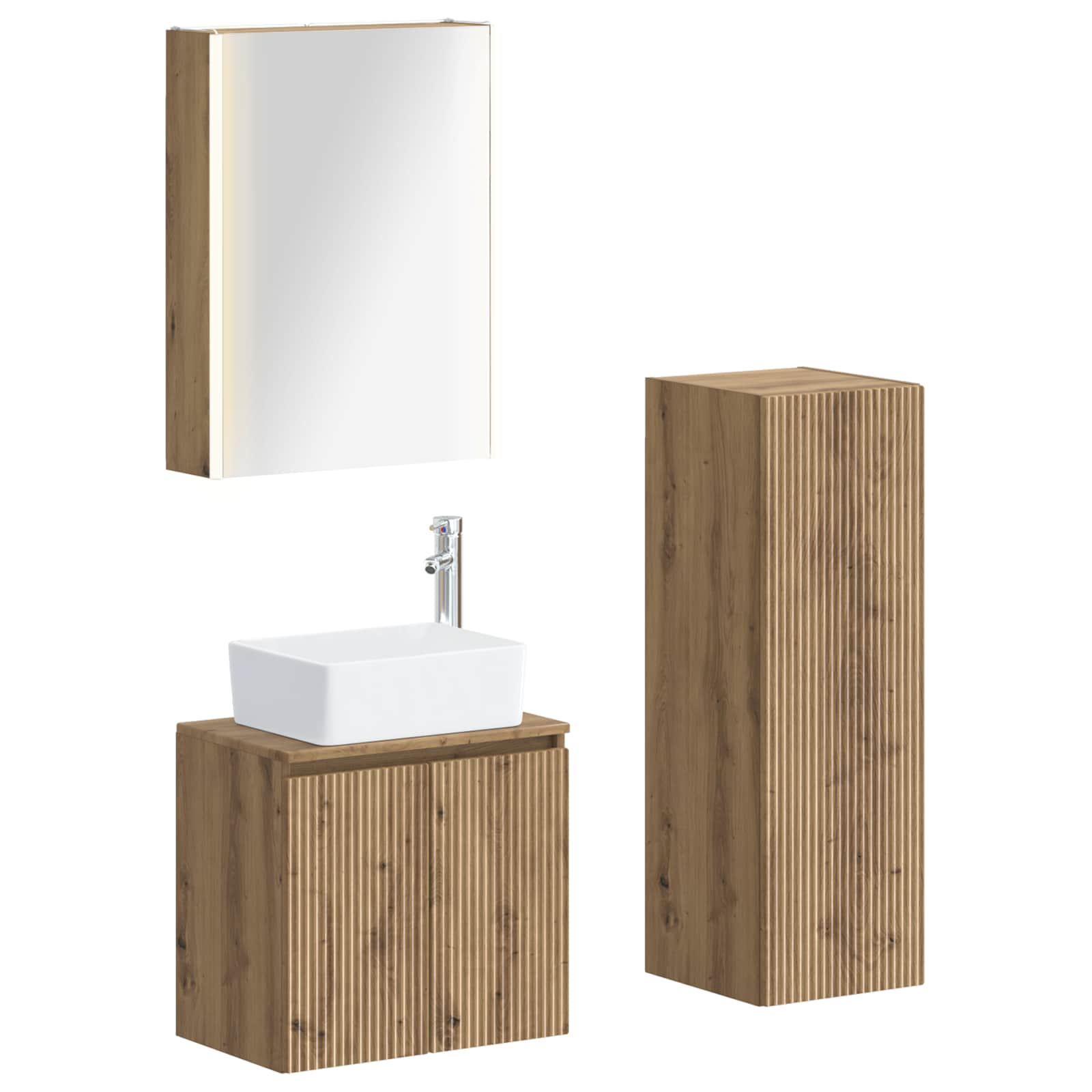 Badkamermeubelset 4 pcs Artisanaal eiken Bewerkt hout en glas is nu te koop bij PeponiXL, paradijselijk wonen!