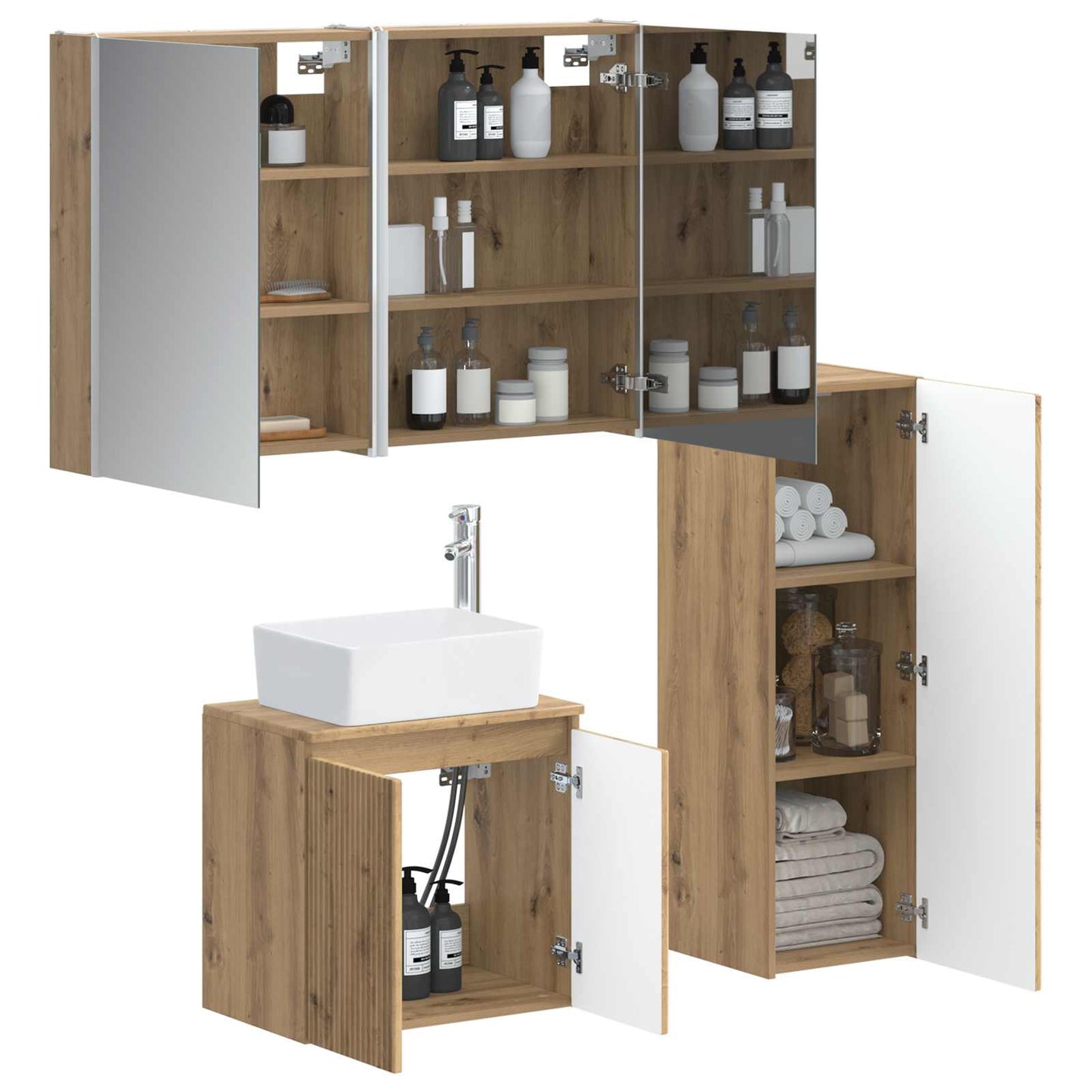 Badkamermeubelset 4 pcs Artisanaal eiken Bewerkt hout en glas is nu te koop bij PeponiXL, paradijselijk wonen!