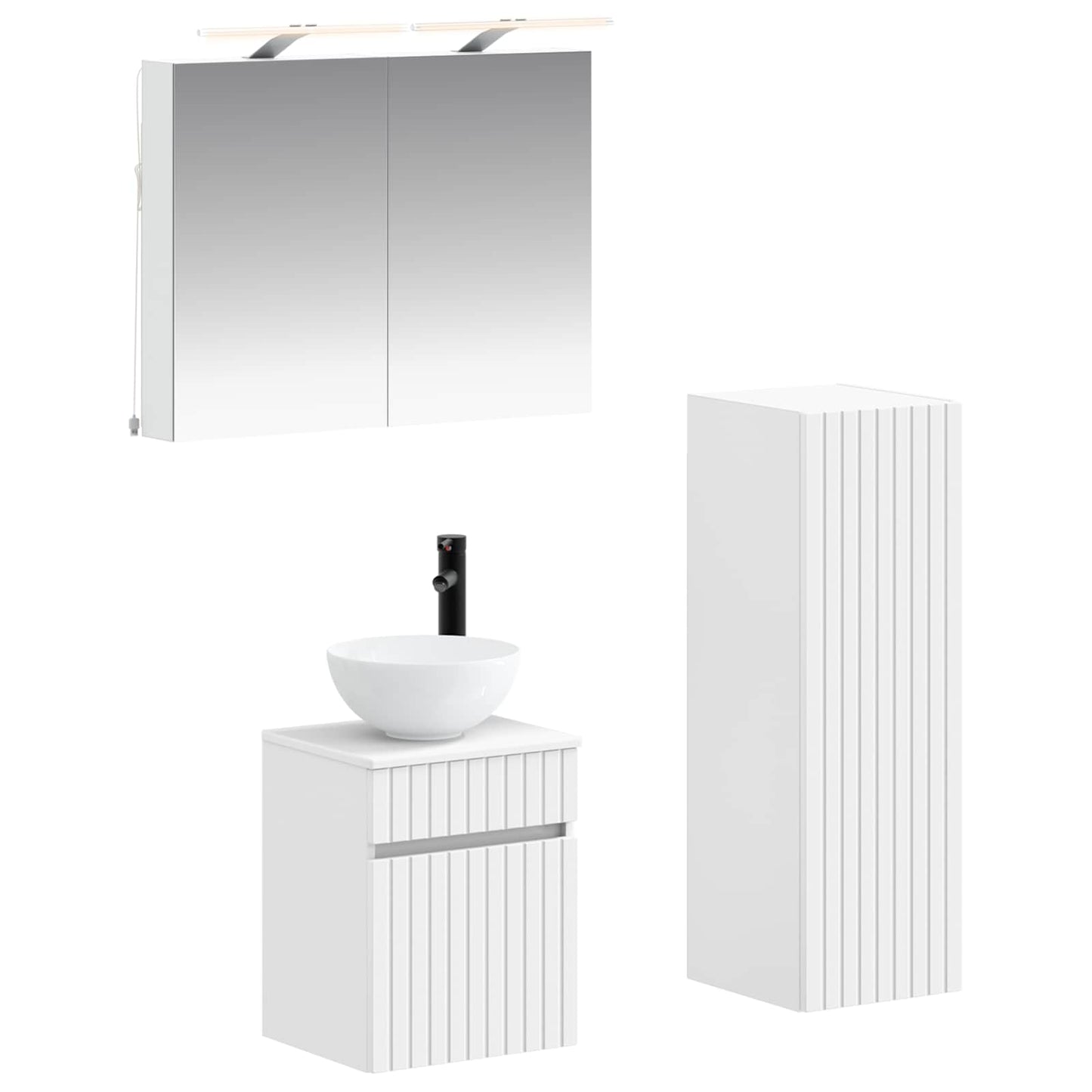 Badkamermeubelset 4 pcs Wit Bewerkt hout en glas is nu te koop bij PeponiXL, paradijselijk wonen!