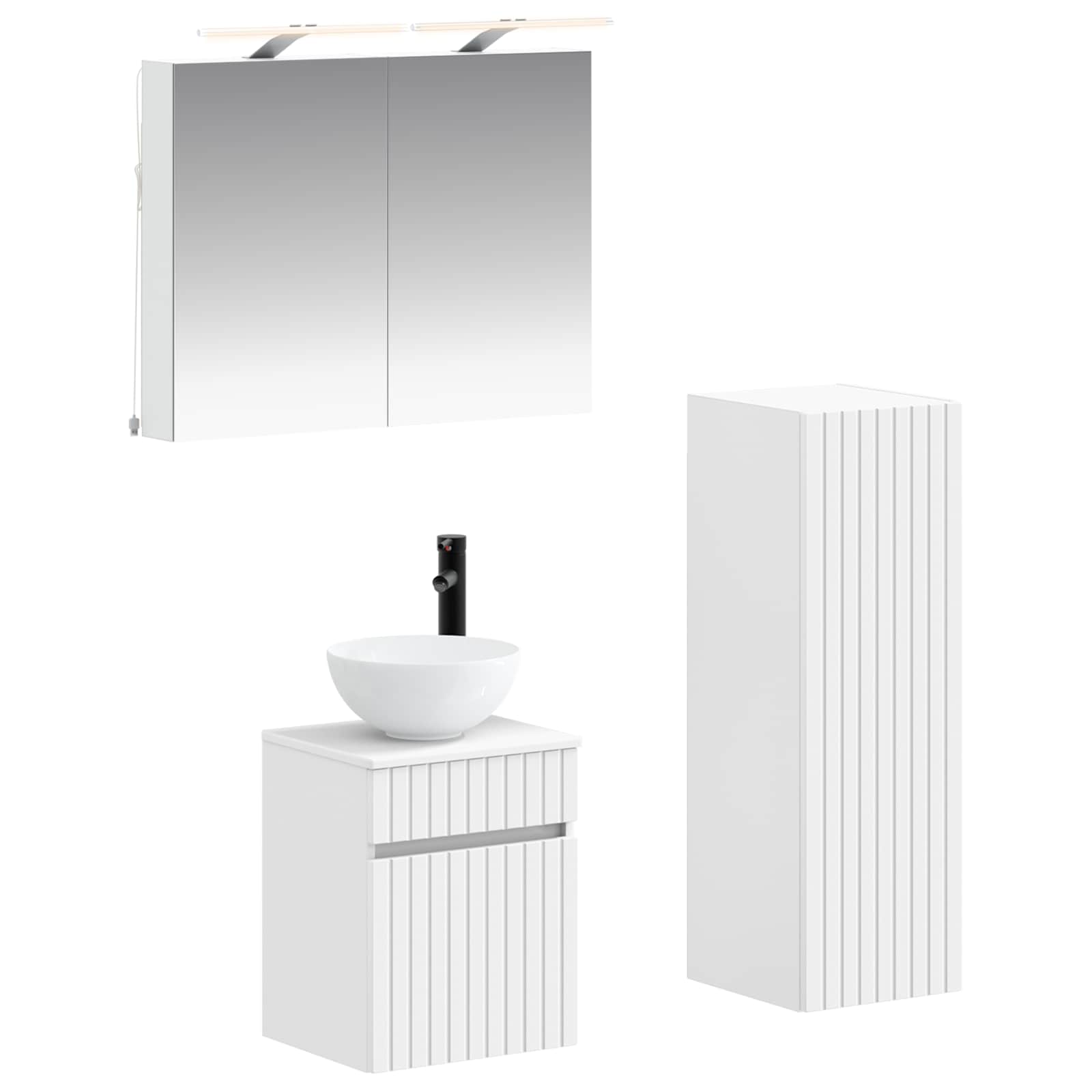 Badkamermeubelset 4 pcs Wit Bewerkt hout en glas is nu te koop bij PeponiXL, paradijselijk wonen!