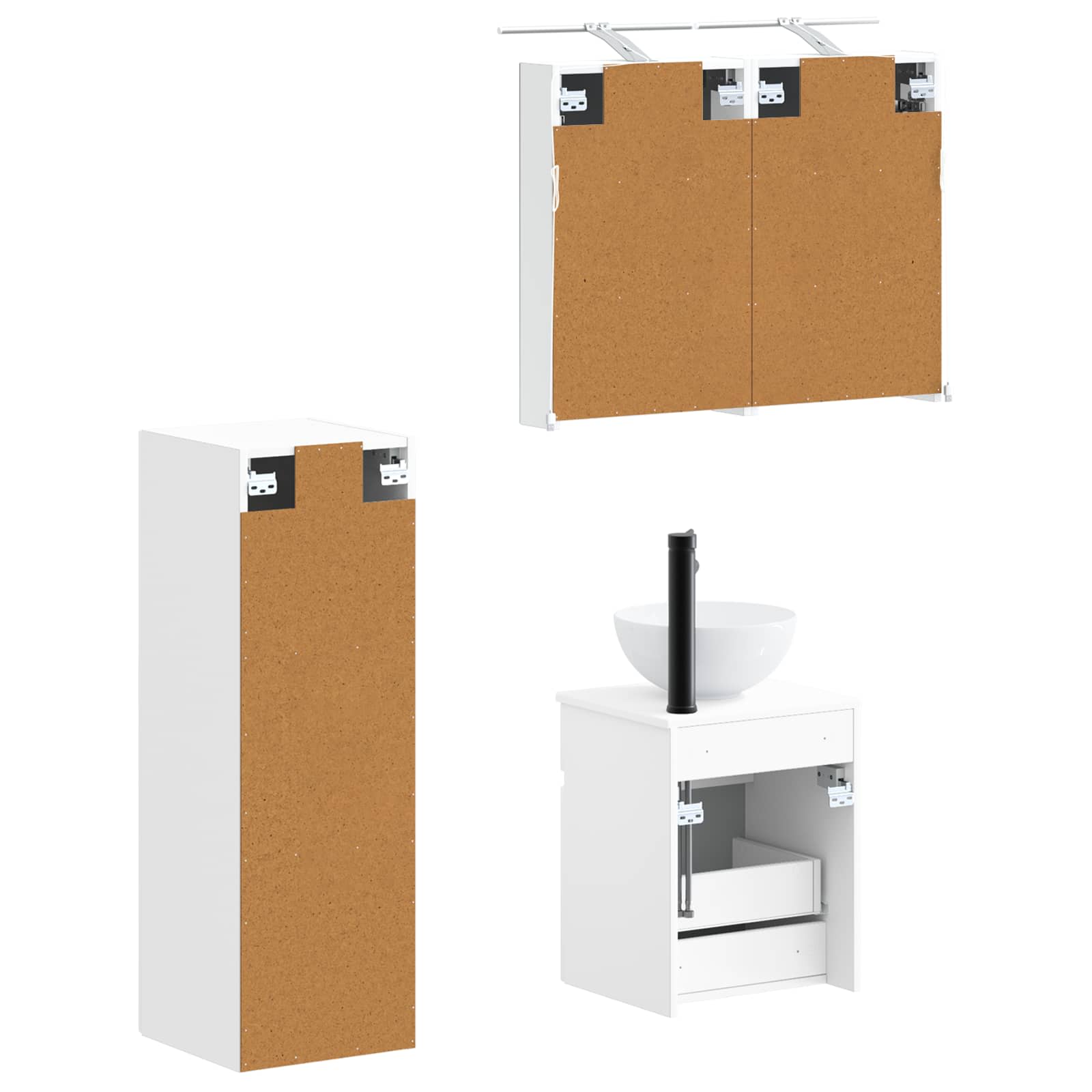 Badkamermeubelset 4 pcs Wit Bewerkt hout en glas is nu te koop bij PeponiXL, paradijselijk wonen!