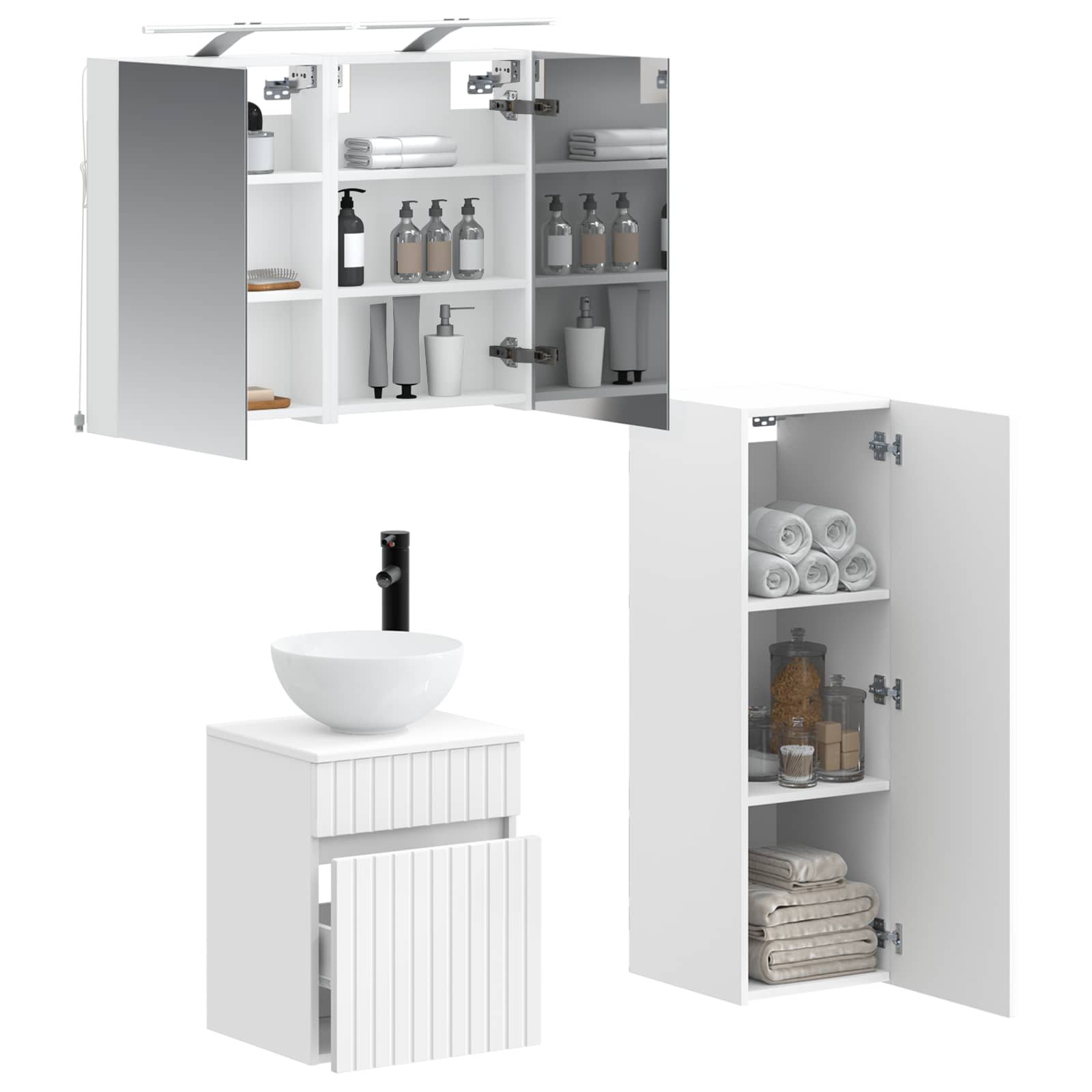 Badkamermeubelset 4 pcs Wit Bewerkt hout en glas is nu te koop bij PeponiXL, paradijselijk wonen!