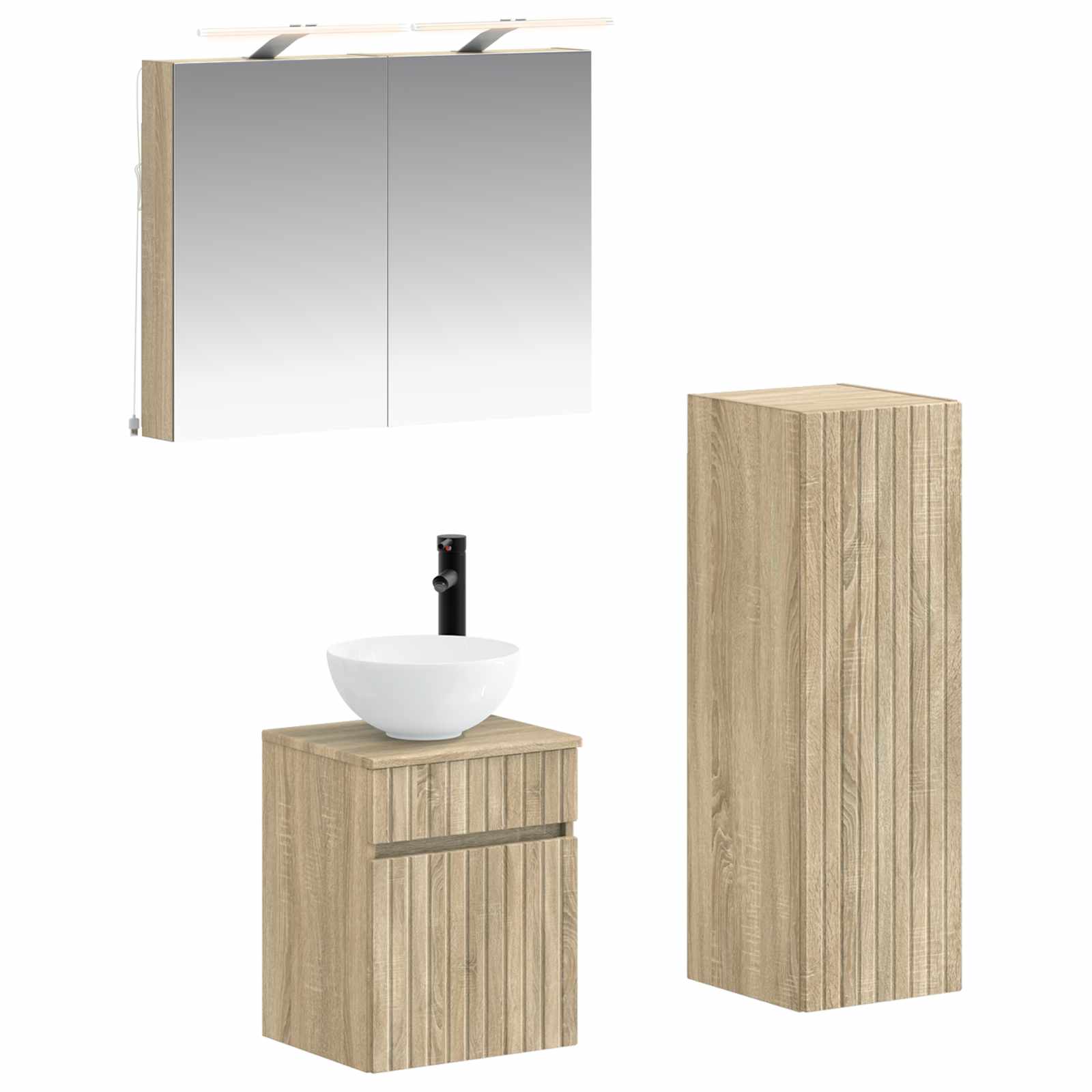 Badkamermeubelset 4 pcs Sonoma Eiken Bewerkt hout en glas is nu te koop bij PeponiXL, paradijselijk wonen!