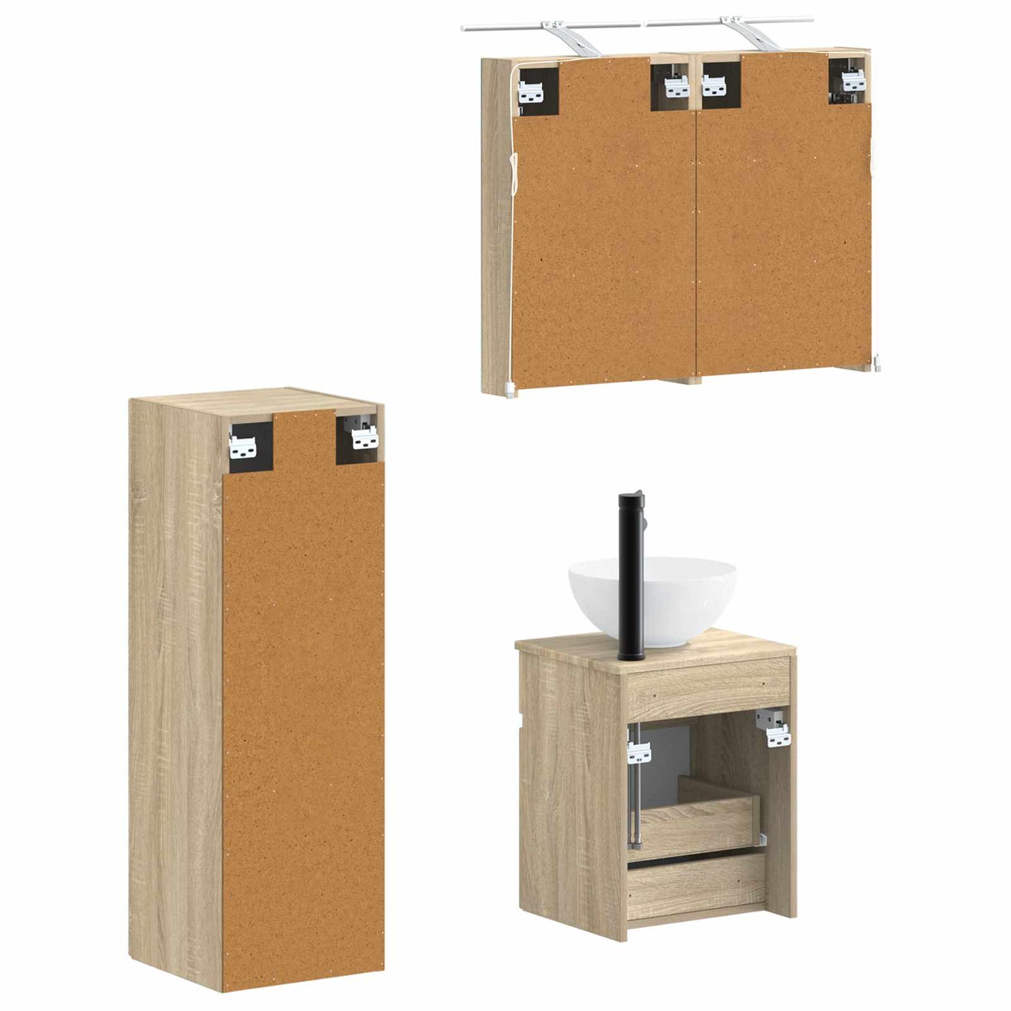Badkamermeubelset 4 pcs Sonoma Eiken Bewerkt hout en glas is nu te koop bij PeponiXL, paradijselijk wonen!