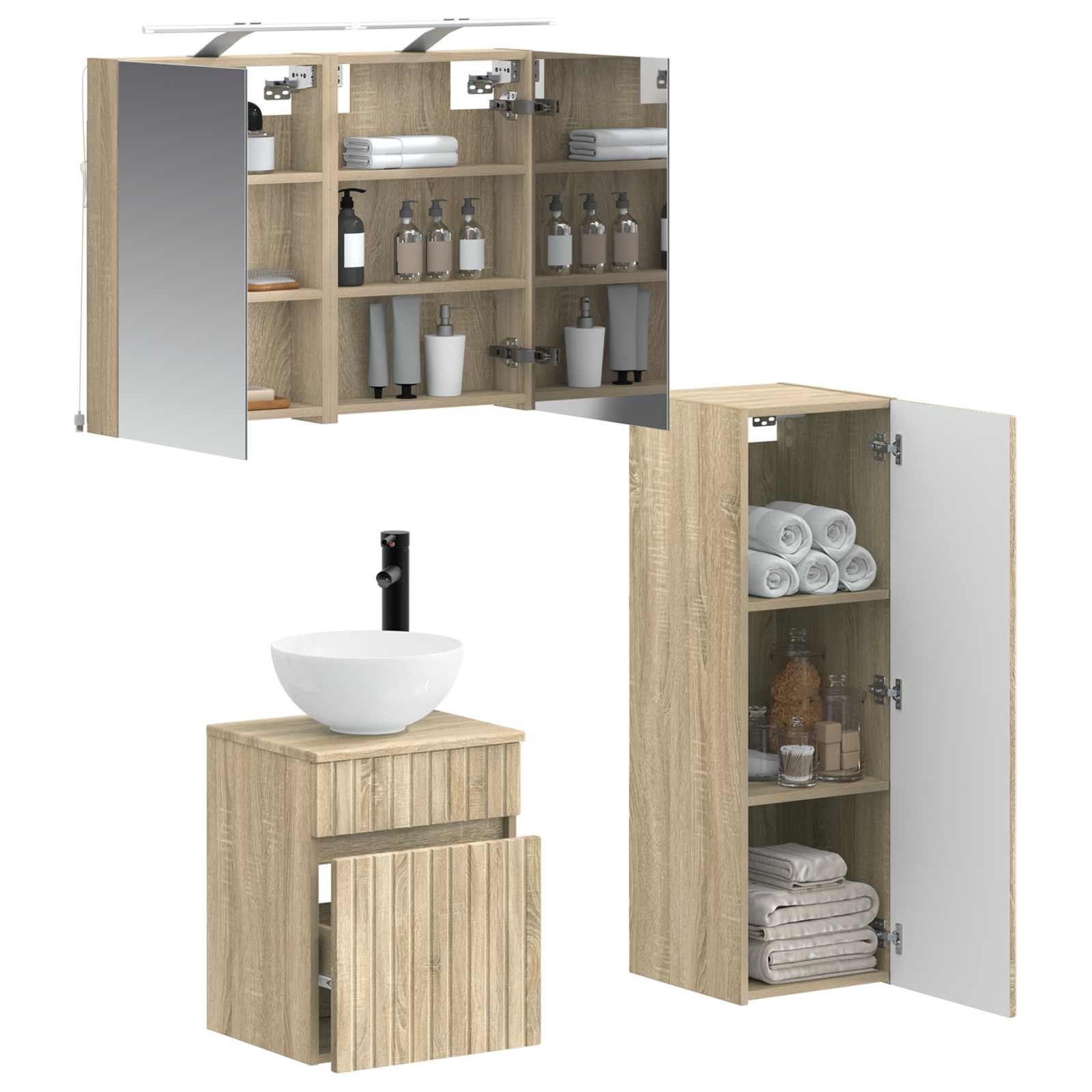 Badkamermeubelset 4 pcs Sonoma Eiken Bewerkt hout en glas is nu te koop bij PeponiXL, paradijselijk wonen!