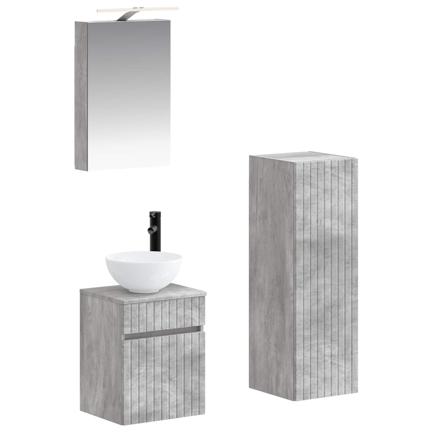 Badkamermeubelset 4 pcs Betongrijs Bewerkt hout en glas is nu te koop bij PeponiXL, paradijselijk wonen!