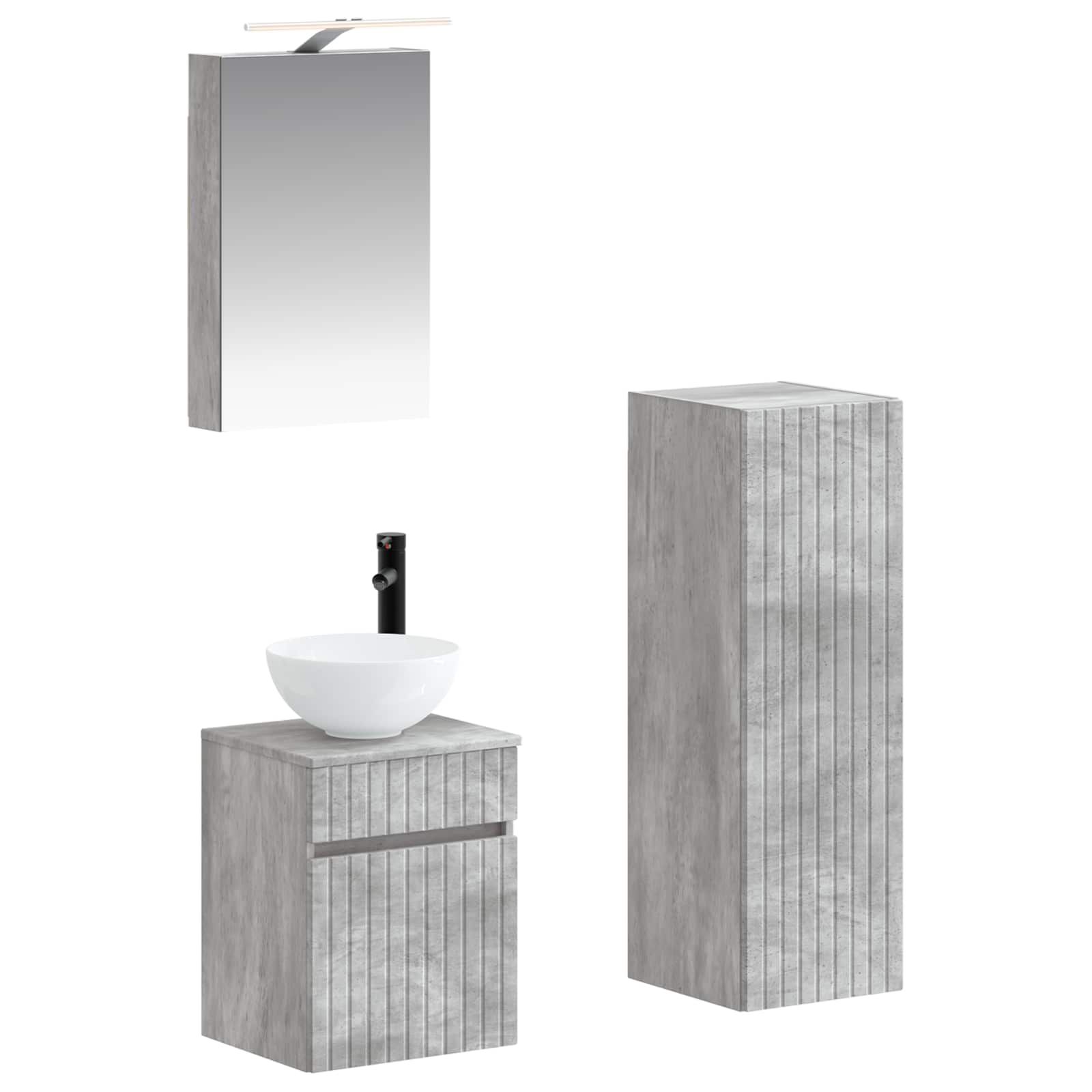 Badkamermeubelset 4 pcs Betongrijs Bewerkt hout en glas is nu te koop bij PeponiXL, paradijselijk wonen!