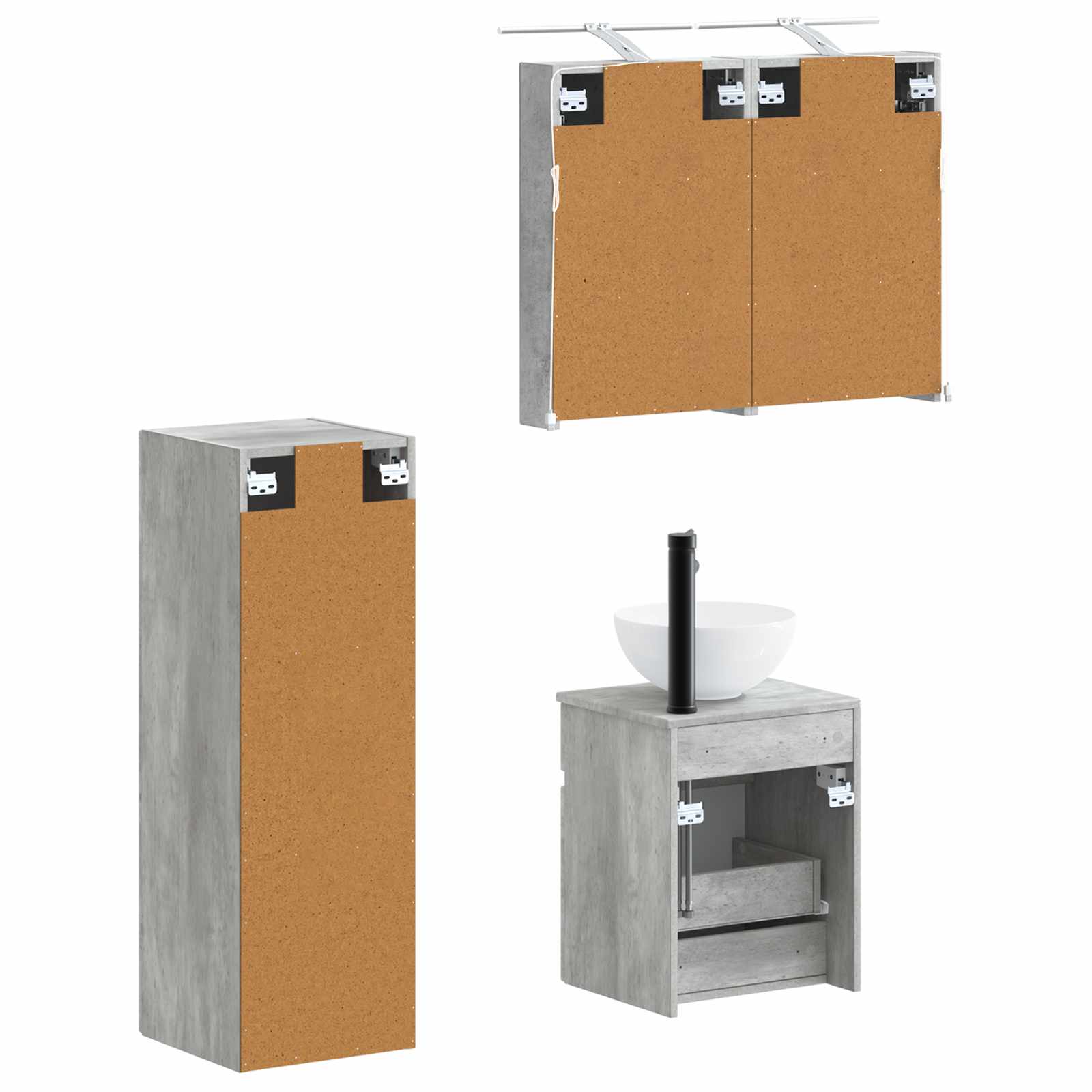 Badkamermeubelset 4 pcs Betongrijs Bewerkt hout en glas is nu te koop bij PeponiXL, paradijselijk wonen!