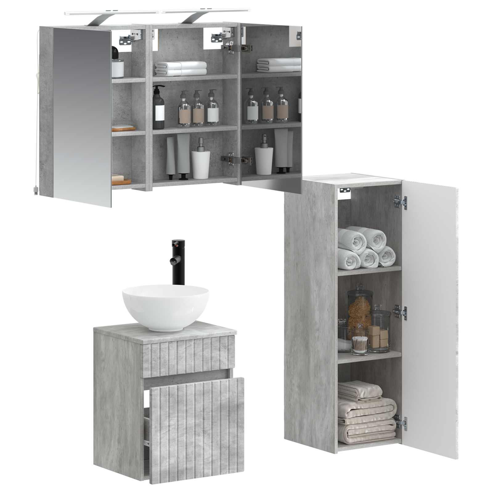 Badkamermeubelset 4 pcs Betongrijs Bewerkt hout en glas is nu te koop bij PeponiXL, paradijselijk wonen!