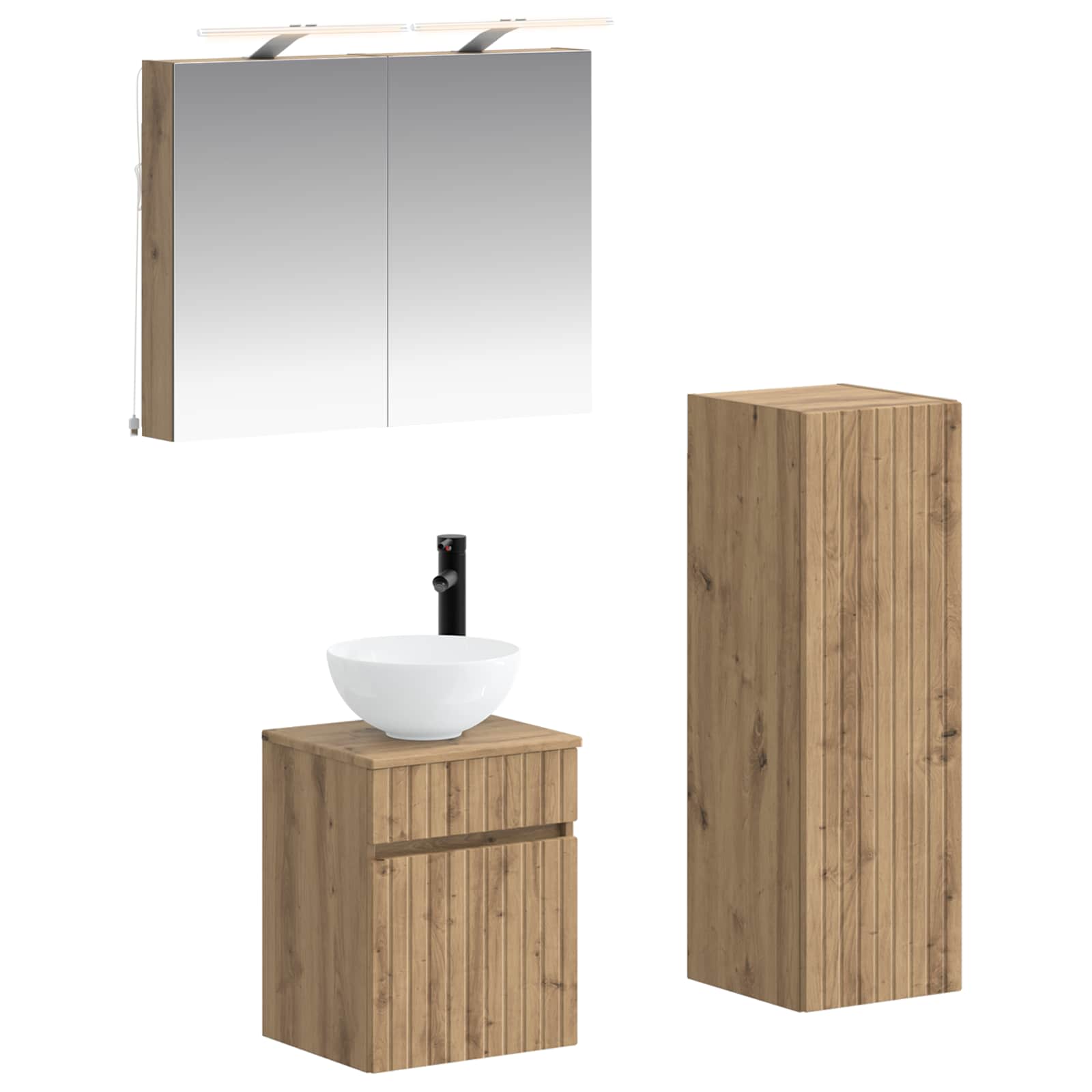 Badkamermeubelset 4 st Artisanaal eiken Bewerkt hout en glas is nu te koop bij PeponiXL, paradijselijk wonen!