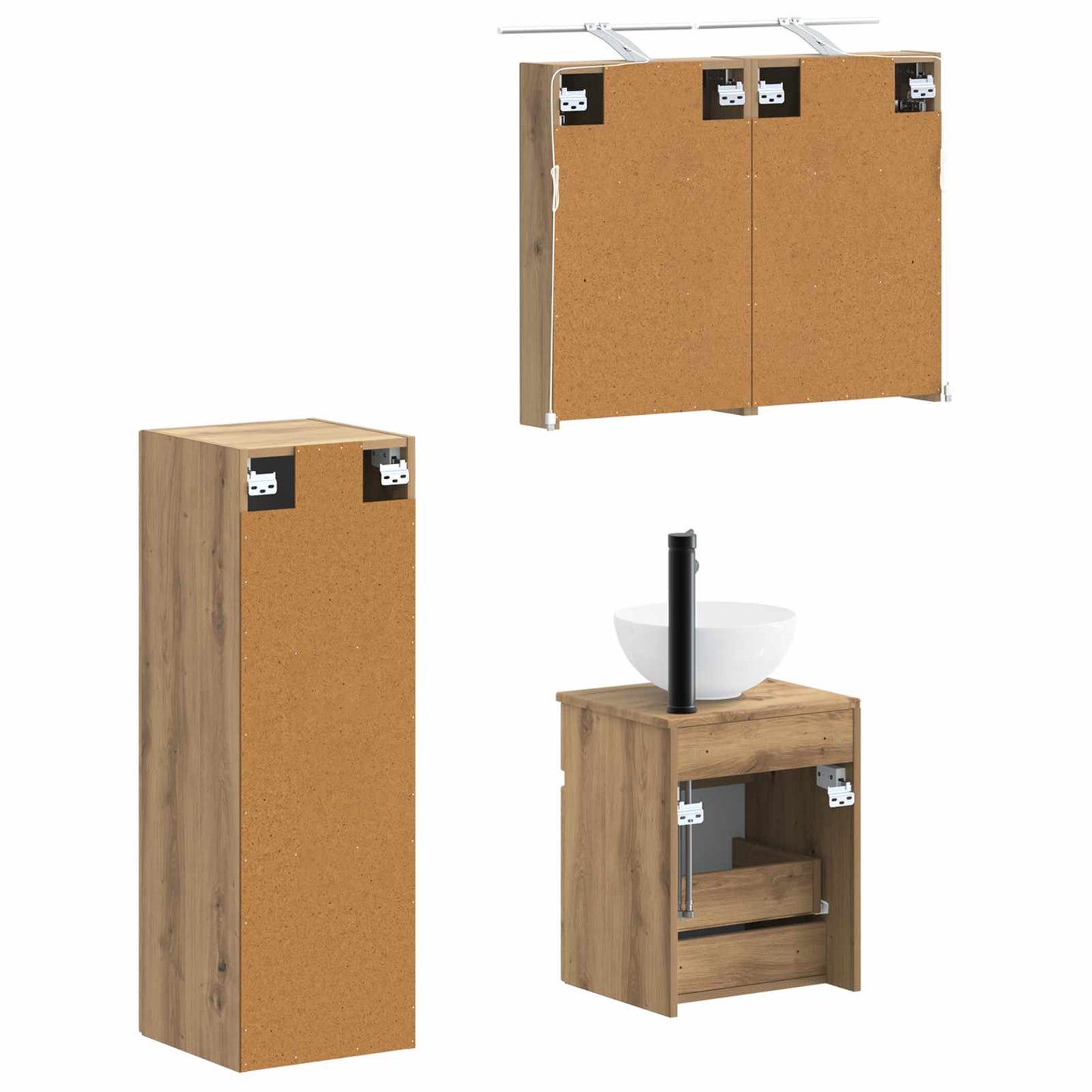 Badkamermeubelset 4 st Artisanaal eiken Bewerkt hout en glas is nu te koop bij PeponiXL, paradijselijk wonen!