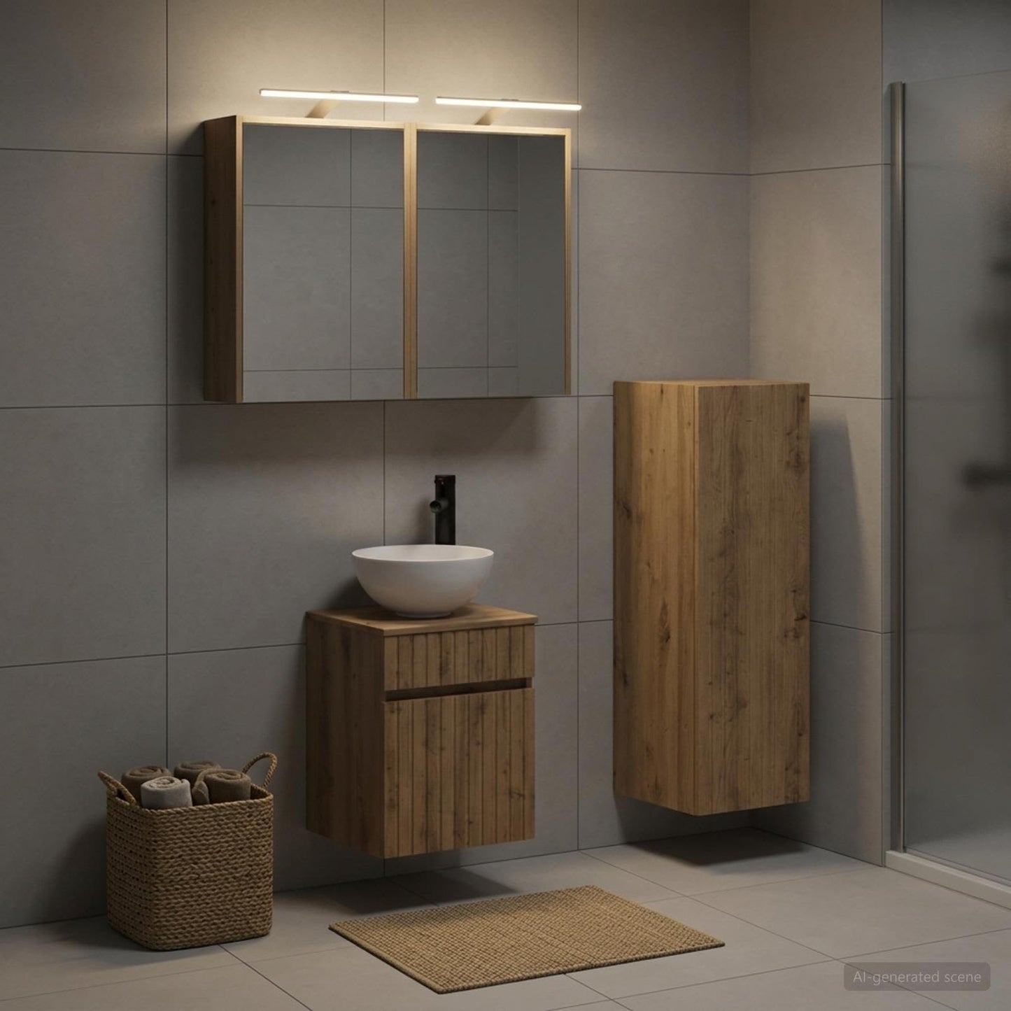 Badkamermeubelset 4 st Artisanaal eiken Bewerkt hout en glas is nu te koop bij PeponiXL, paradijselijk wonen!