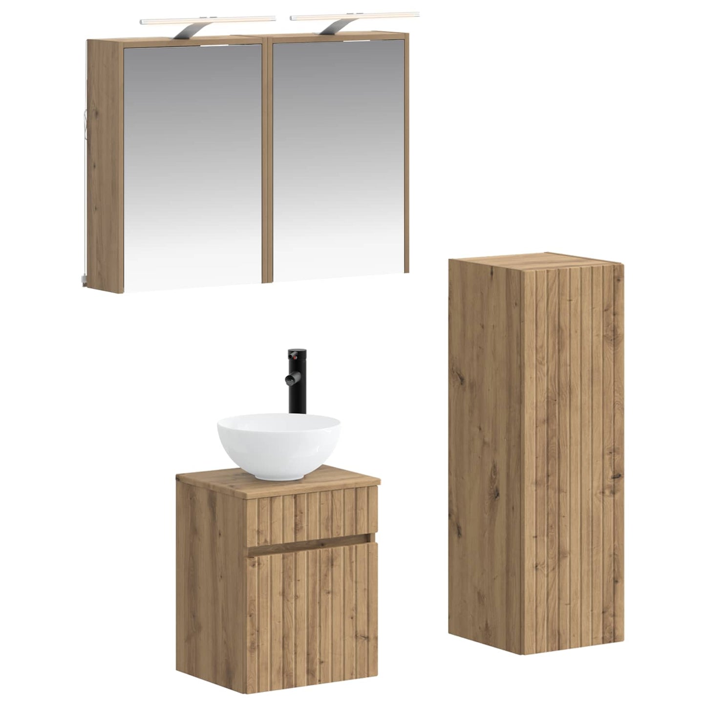 Badkamermeubelset 4 st Artisanaal eiken Bewerkt hout en glas is nu te koop bij PeponiXL, paradijselijk wonen!