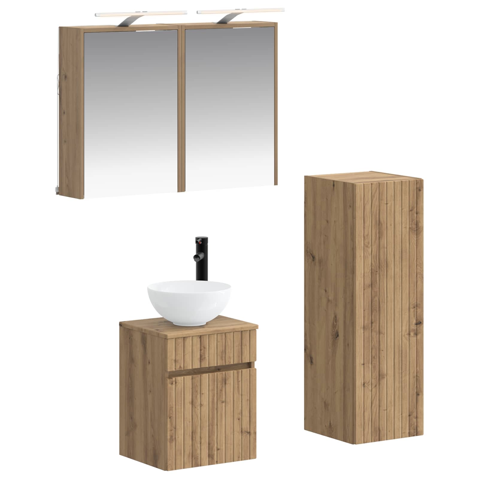 Badkamermeubelset 4 st Artisanaal eiken Bewerkt hout en glas is nu te koop bij PeponiXL, paradijselijk wonen!