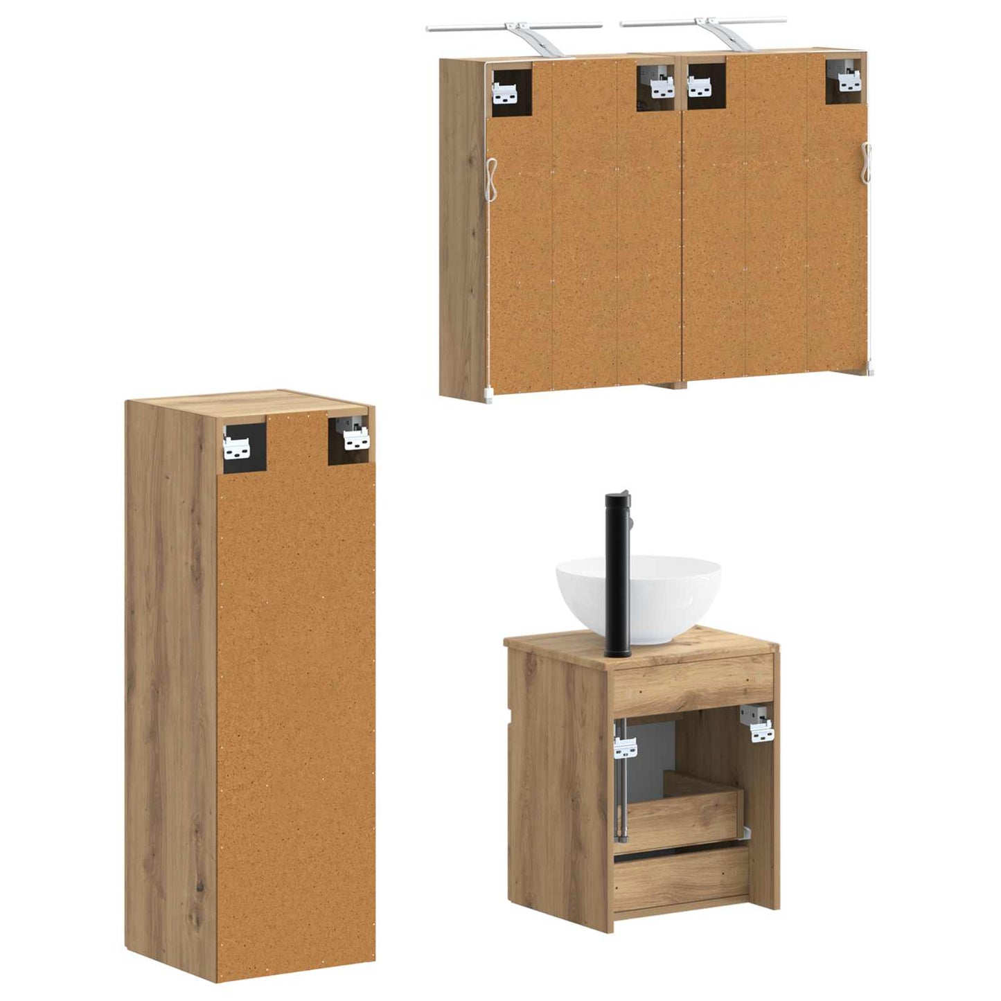 Badkamermeubelset 4 st Artisanaal eiken Bewerkt hout en glas is nu te koop bij PeponiXL, paradijselijk wonen!