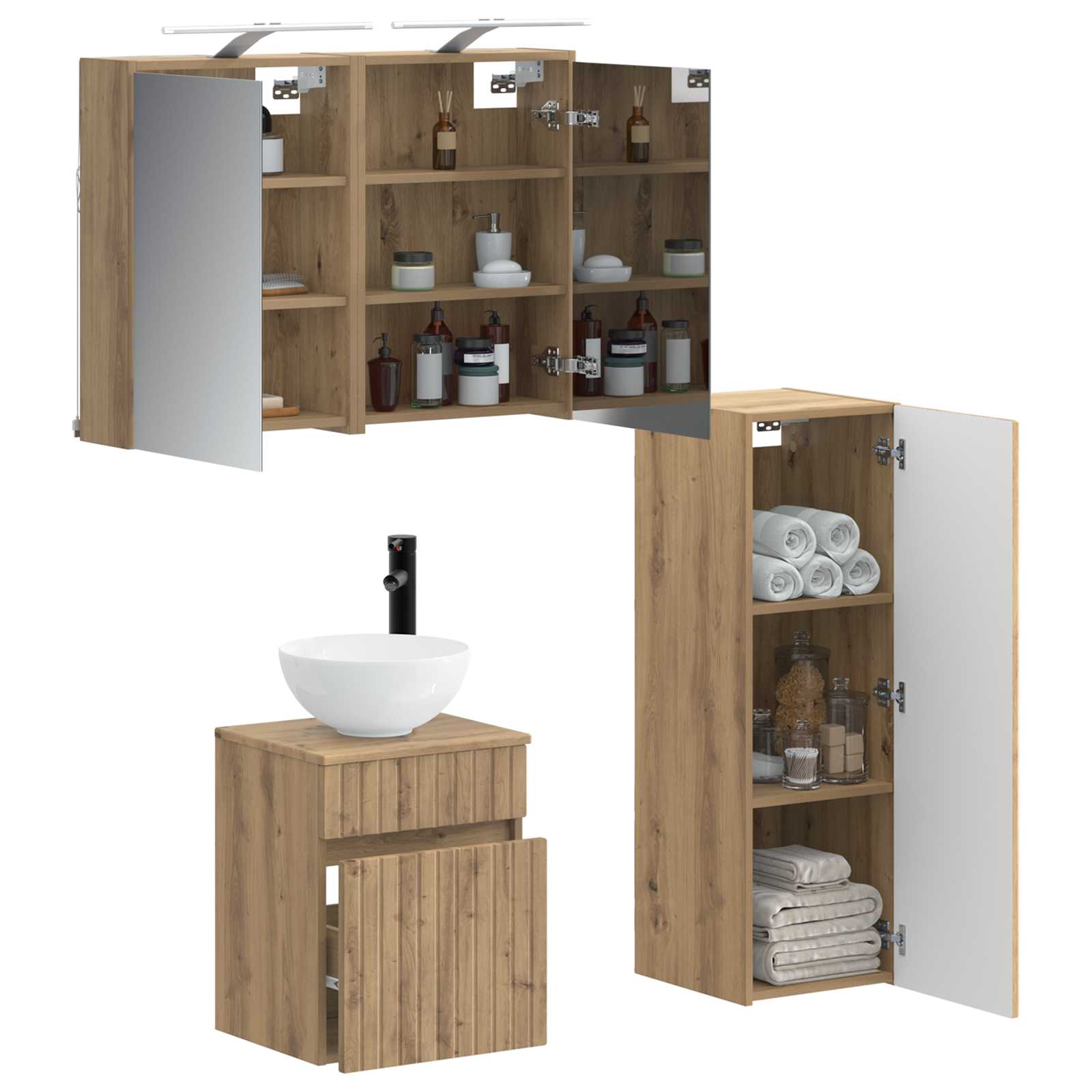 Badkamermeubelset 4 st Artisanaal eiken Bewerkt hout en glas is nu te koop bij PeponiXL, paradijselijk wonen!