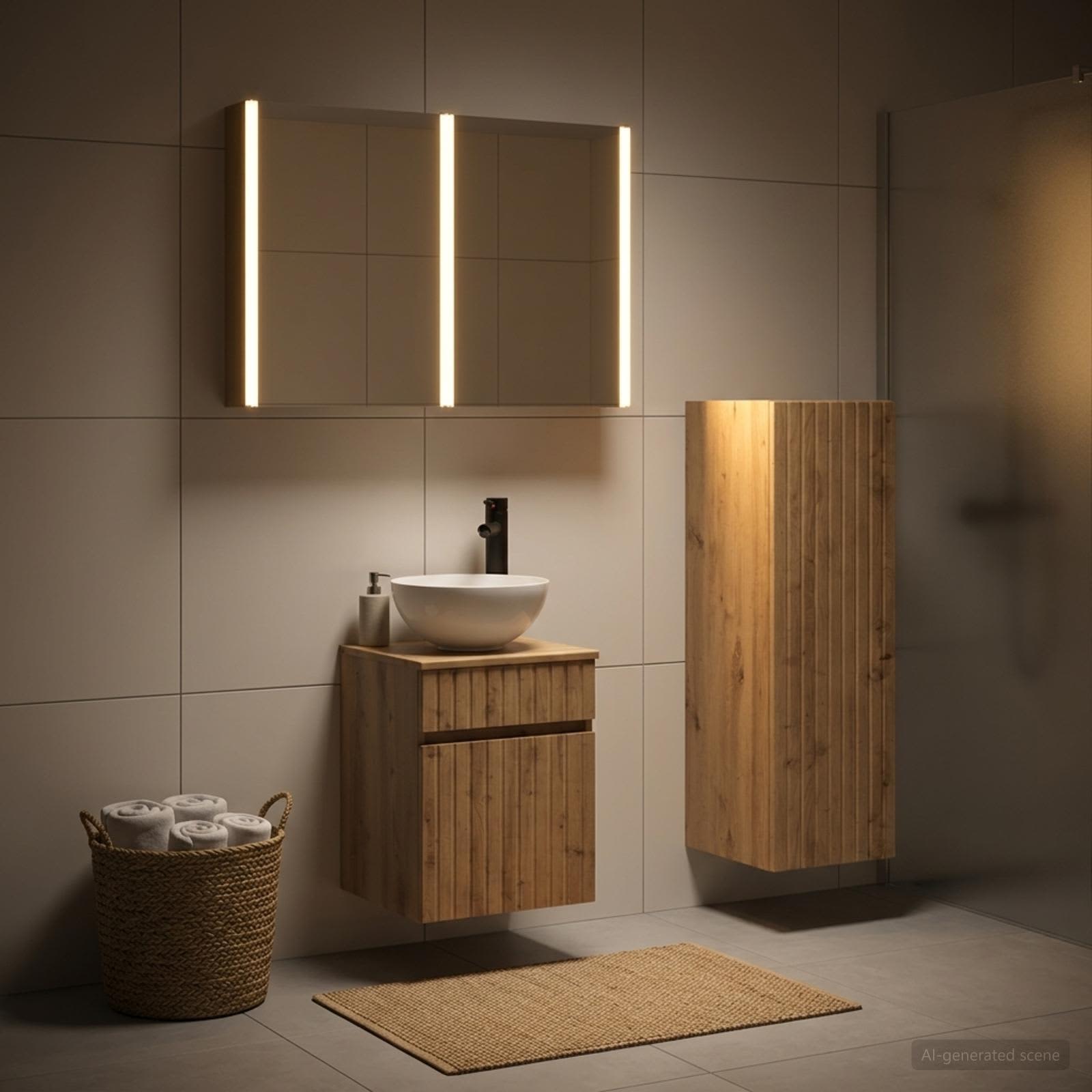 Badkamermeubelset 4 st Artisanaal eiken Bewerkt hout en glas is nu te koop bij PeponiXL, paradijselijk wonen!