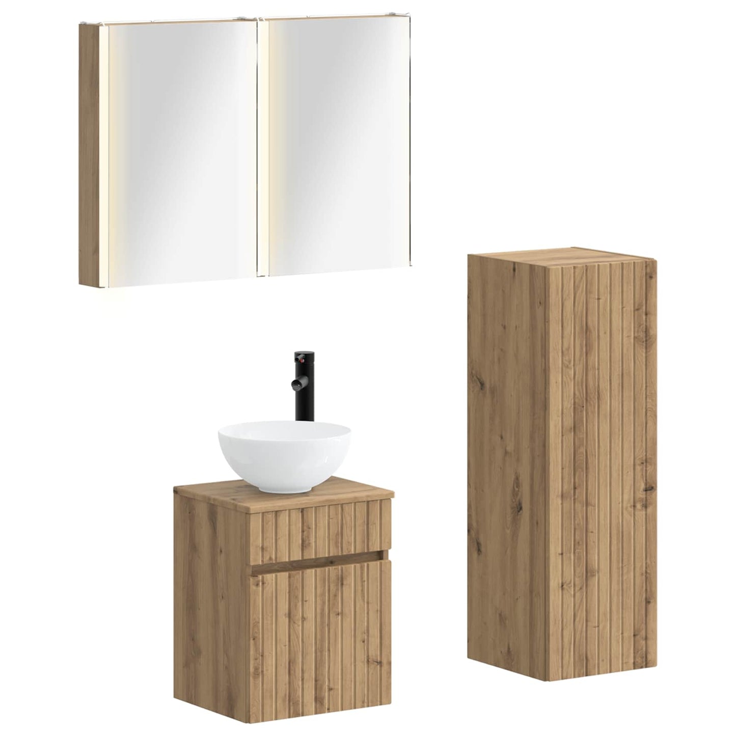 Badkamermeubelset 4 st Artisanaal eiken Bewerkt hout en glas is nu te koop bij PeponiXL, paradijselijk wonen!