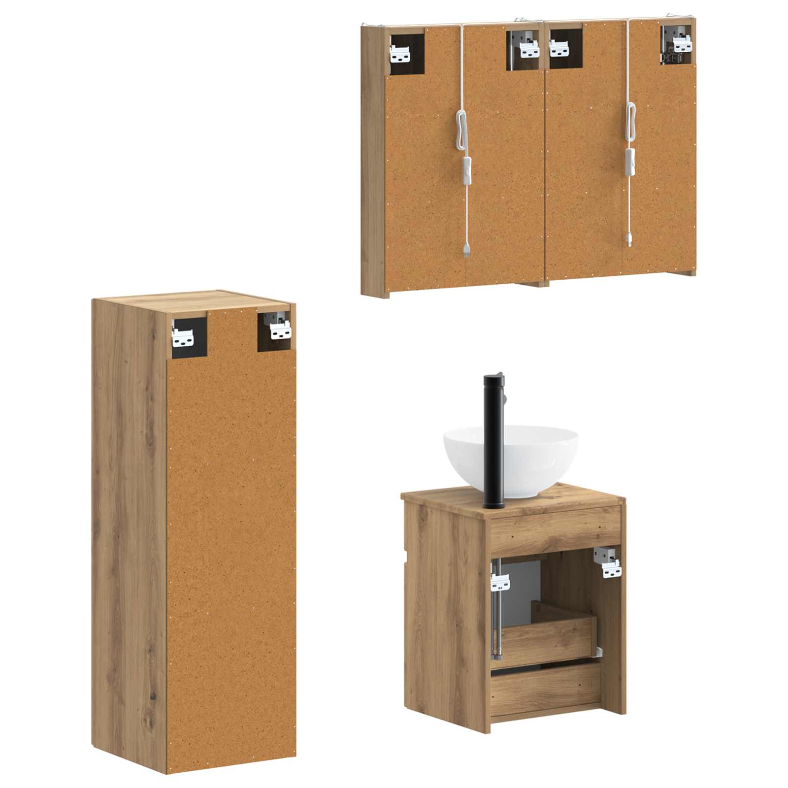 Badkamermeubelset 4 st Artisanaal eiken Bewerkt hout en glas is nu te koop bij PeponiXL, paradijselijk wonen!