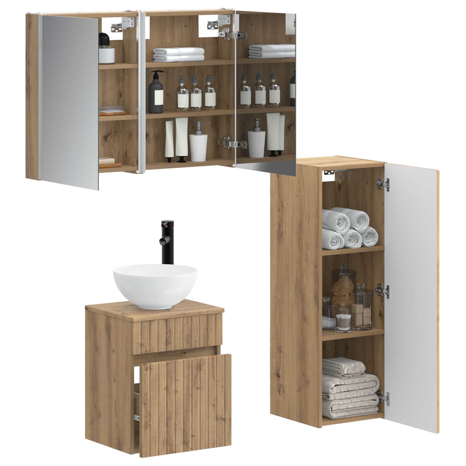 Badkamermeubelset 4 st Artisanaal eiken Bewerkt hout en glas is nu te koop bij PeponiXL, paradijselijk wonen!