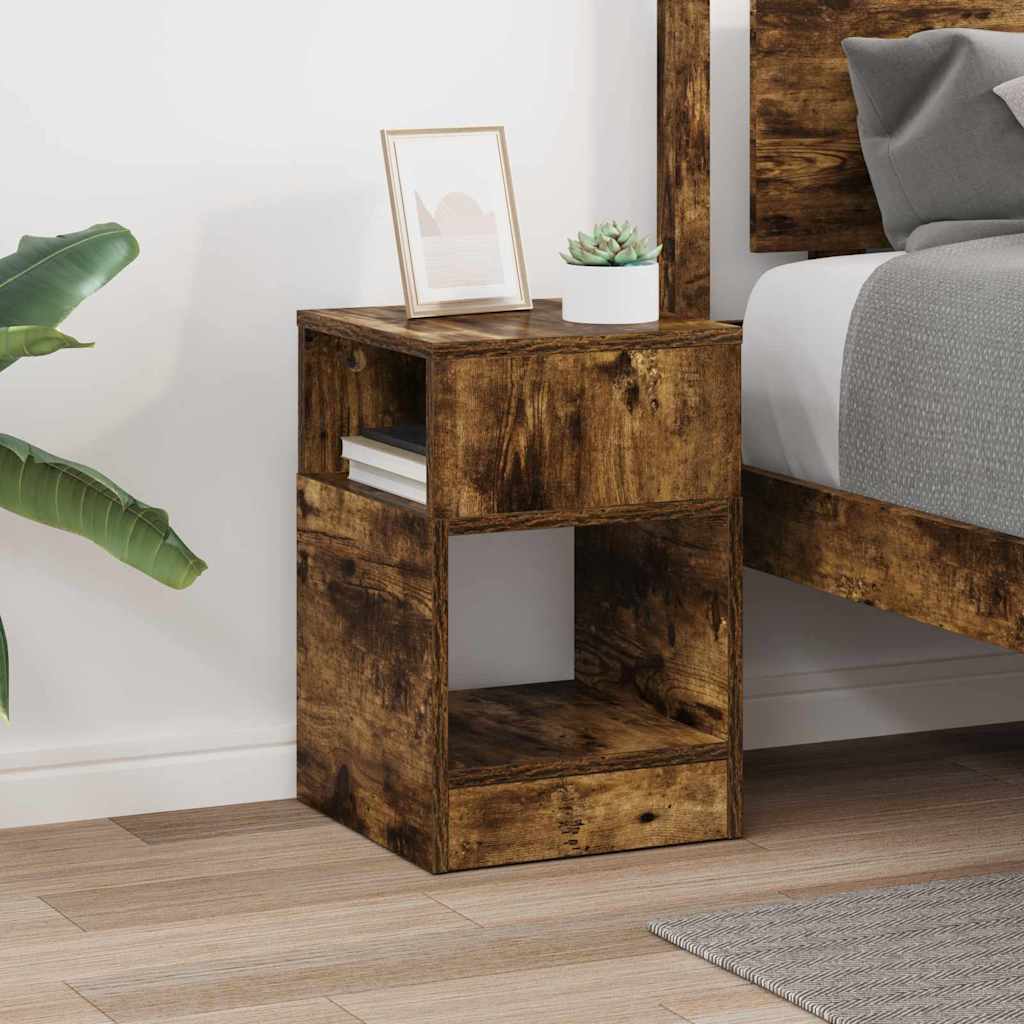 Bijzettafel Gerookt eiken 30,5 x 30 x 45 cm Bewerkt hout is nu te koop bij PeponiXL, paradijselijk wonen!