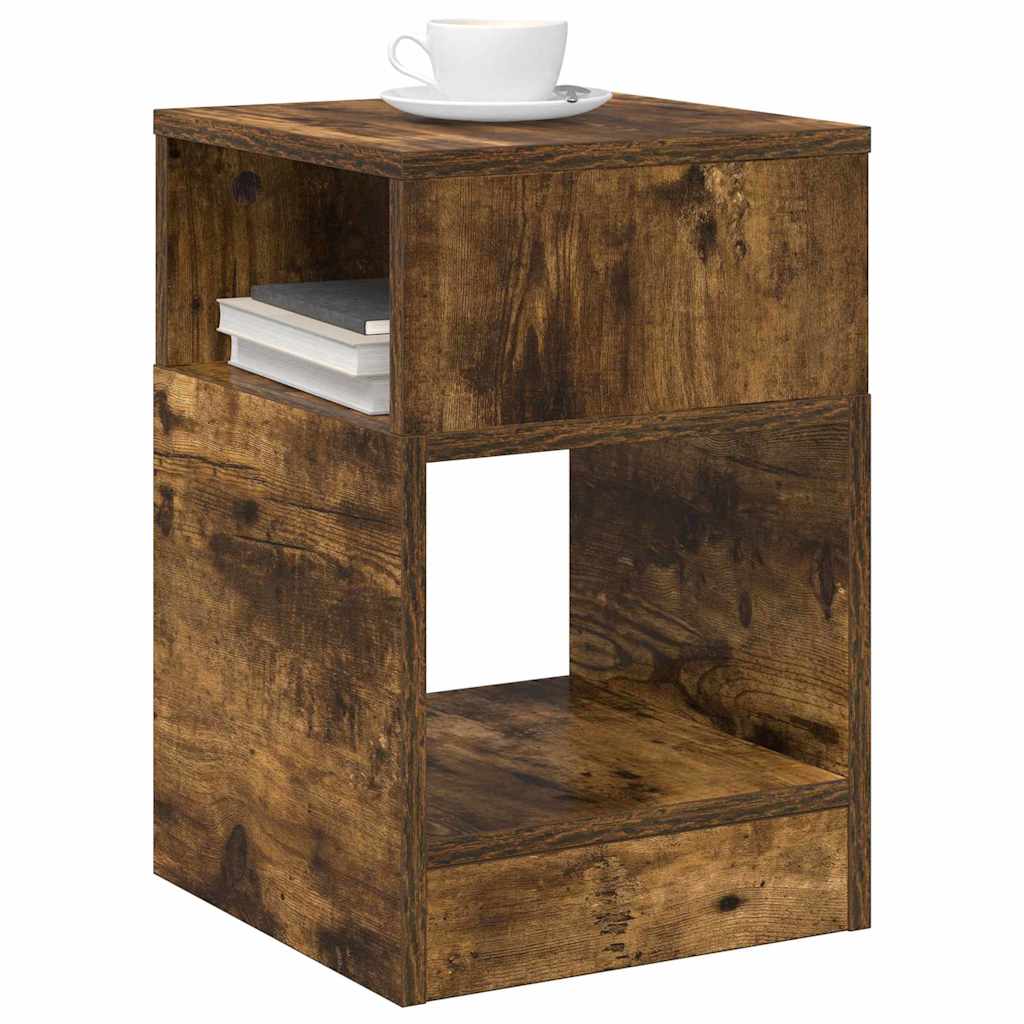 Bijzettafel Gerookt eiken 30,5 x 30 x 45 cm Bewerkt hout is nu te koop bij PeponiXL, paradijselijk wonen!