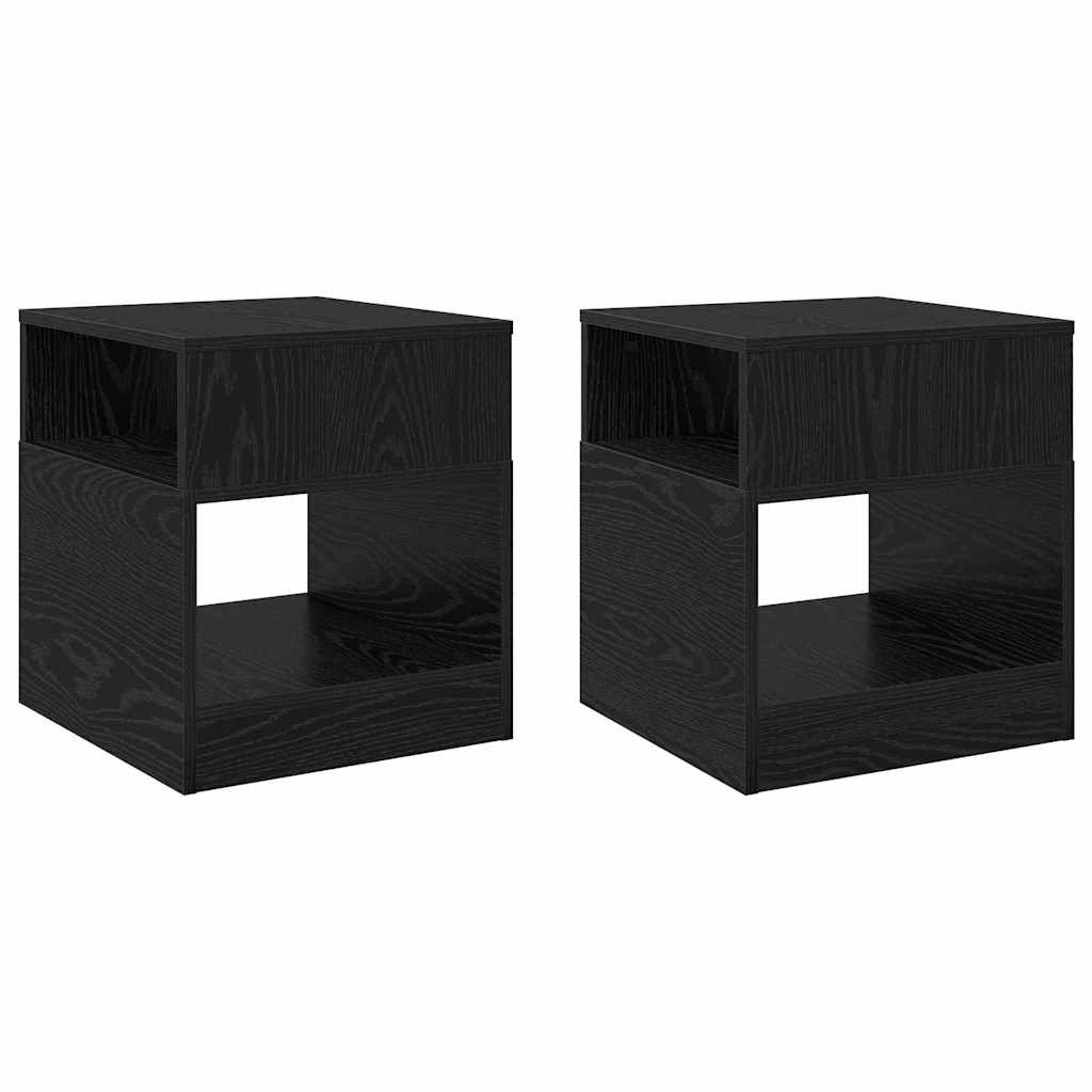 Bijzettafel 2 pcs Zwart Eiken 40,5 x 40 x 45 cm Bewerkt hout is nu te koop bij PeponiXL, paradijselijk wonen!