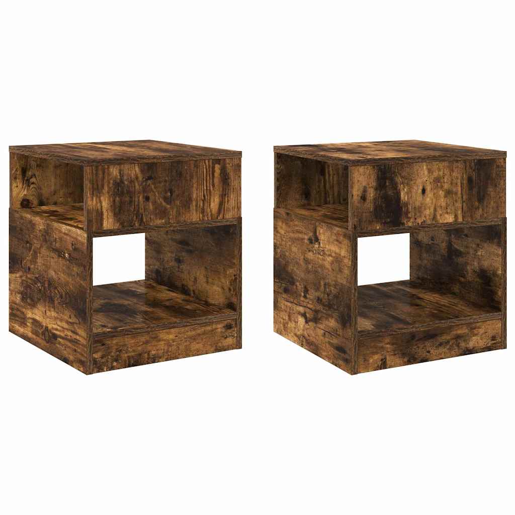 Bijzettafel 2 pcs Gerookt eiken 40,5 x 40 x 45 cm Bewerkt hout is nu te koop bij PeponiXL, paradijselijk wonen!