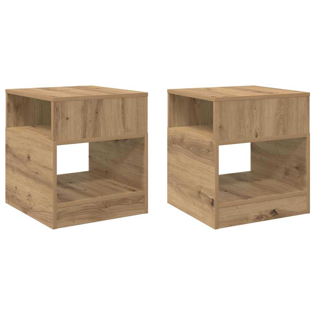 Bijzettafel 2 pcs Artisan Eiken 40,5 x 40 x 45 cm Bewerkt hout is nu te koop bij PeponiXL, paradijselijk wonen!