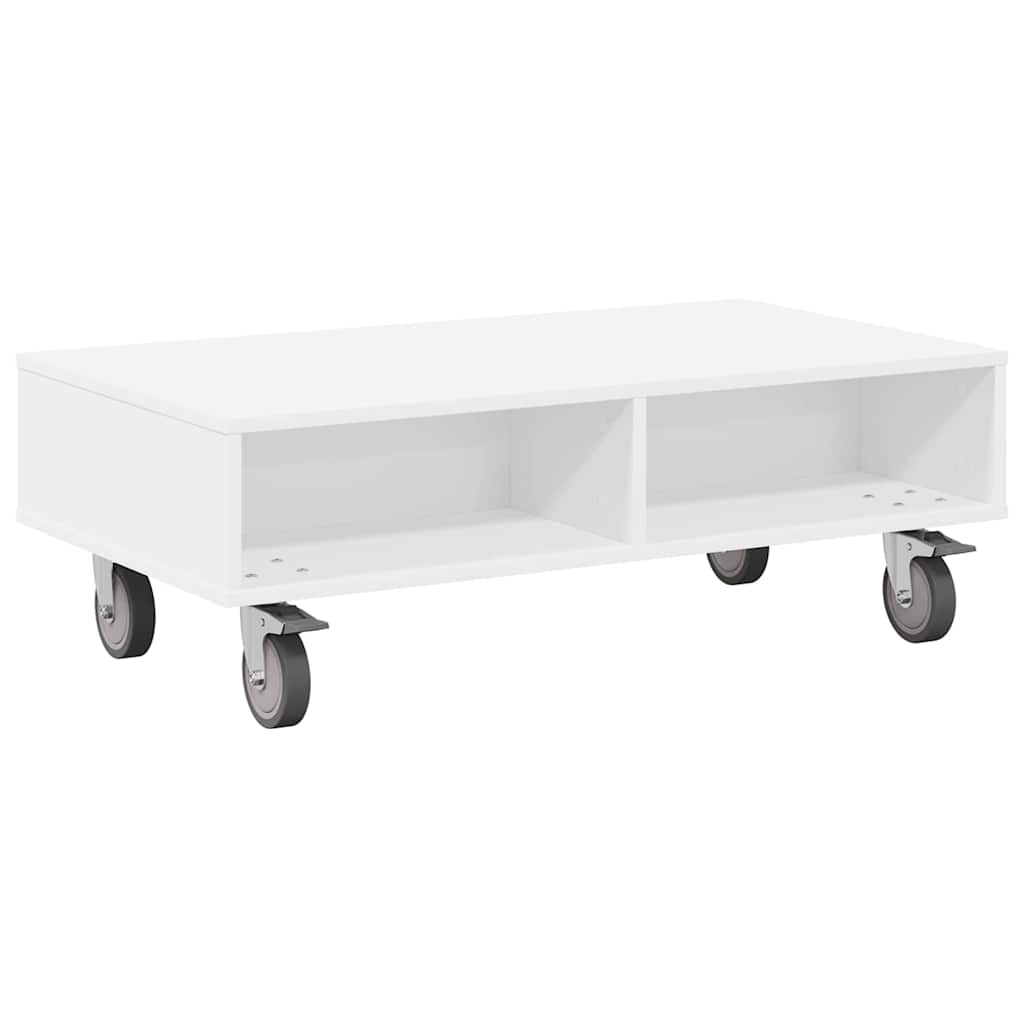Bijzettafel met wielen Wit 90 x 50 x 30 cm Bewerkt hout is nu te koop bij PeponiXL, paradijselijk wonen!