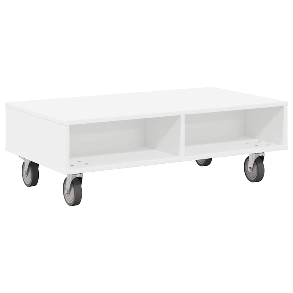 Bijzettafel met wielen Wit 90 x 50 x 30 cm Bewerkt hout is nu te koop bij PeponiXL, paradijselijk wonen!