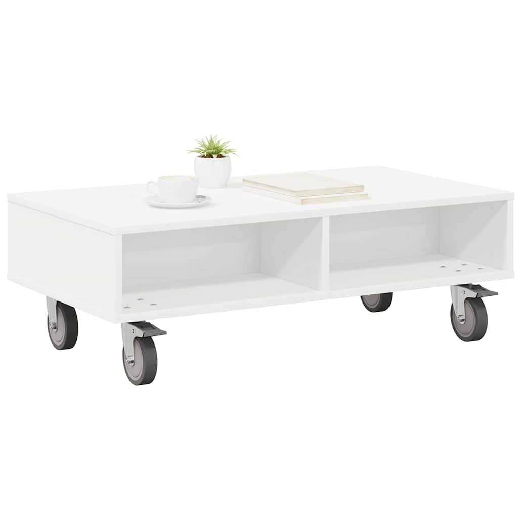 Bijzettafel met wielen Wit 90 x 50 x 30 cm Bewerkt hout is nu te koop bij PeponiXL, paradijselijk wonen!