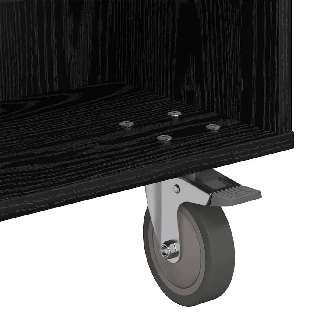 Bijzettafel met wielen Zwart Eiken 90 x 50 x 30 cm Bewerkt hout is nu te koop bij PeponiXL, paradijselijk wonen!
