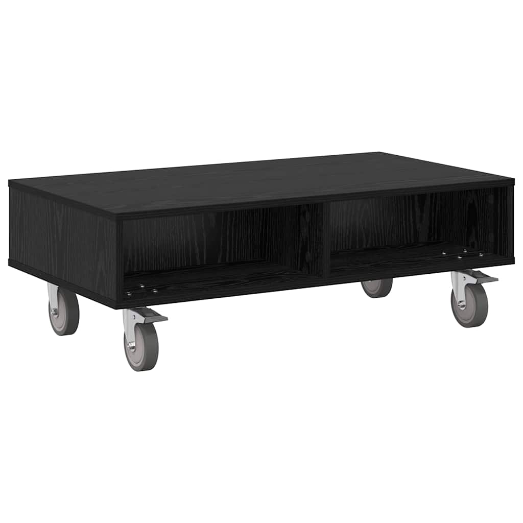 Bijzettafel met wielen Zwart Eiken 90 x 50 x 30 cm Bewerkt hout is nu te koop bij PeponiXL, paradijselijk wonen!