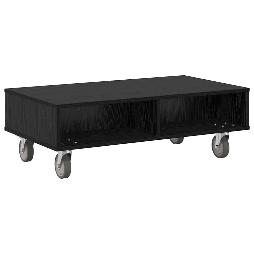 Bijzettafel met wielen Zwart Eiken 90 x 50 x 30 cm Bewerkt hout is nu te koop bij PeponiXL, paradijselijk wonen!