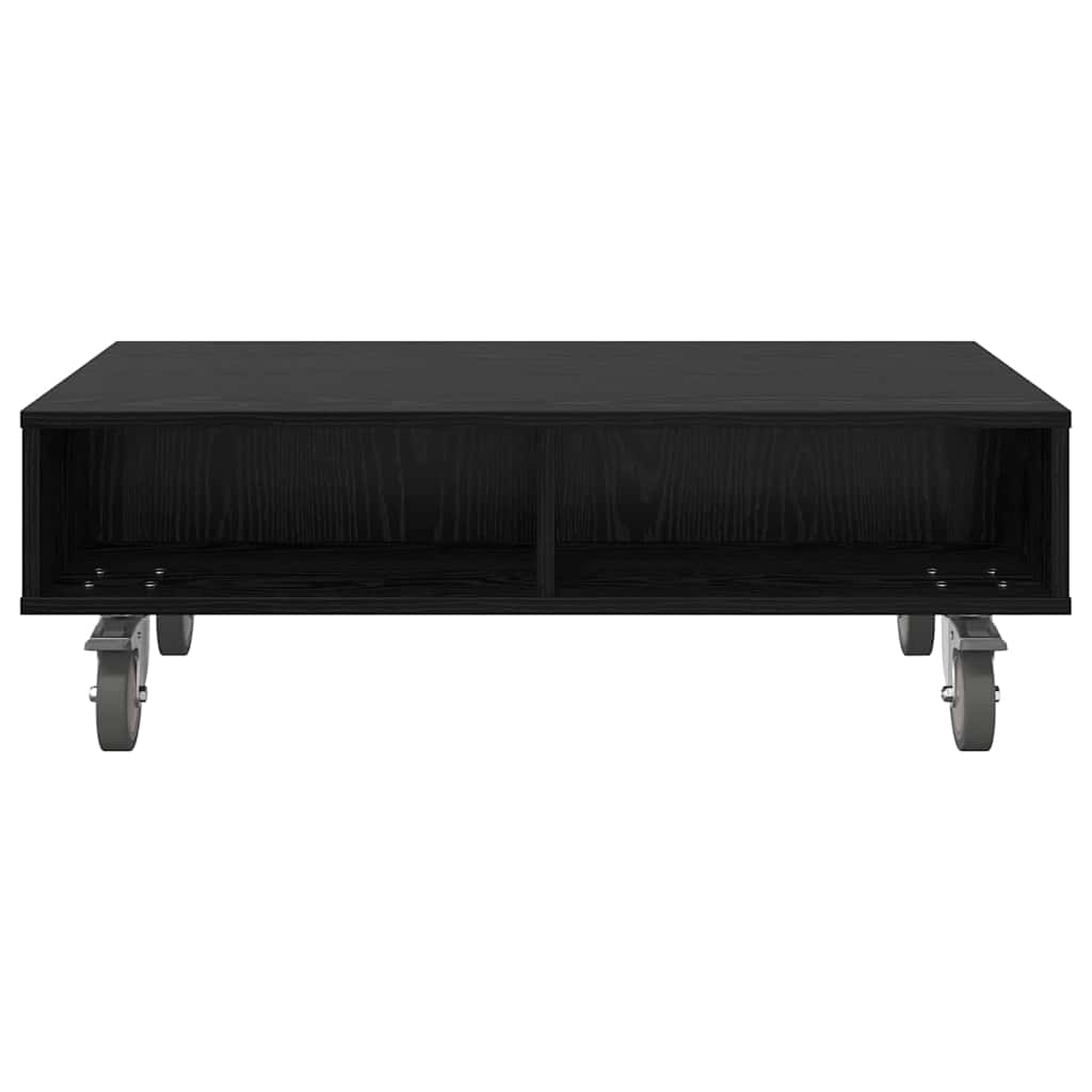 Bijzettafel met wielen Zwart Eiken 90 x 50 x 30 cm Bewerkt hout is nu te koop bij PeponiXL, paradijselijk wonen!