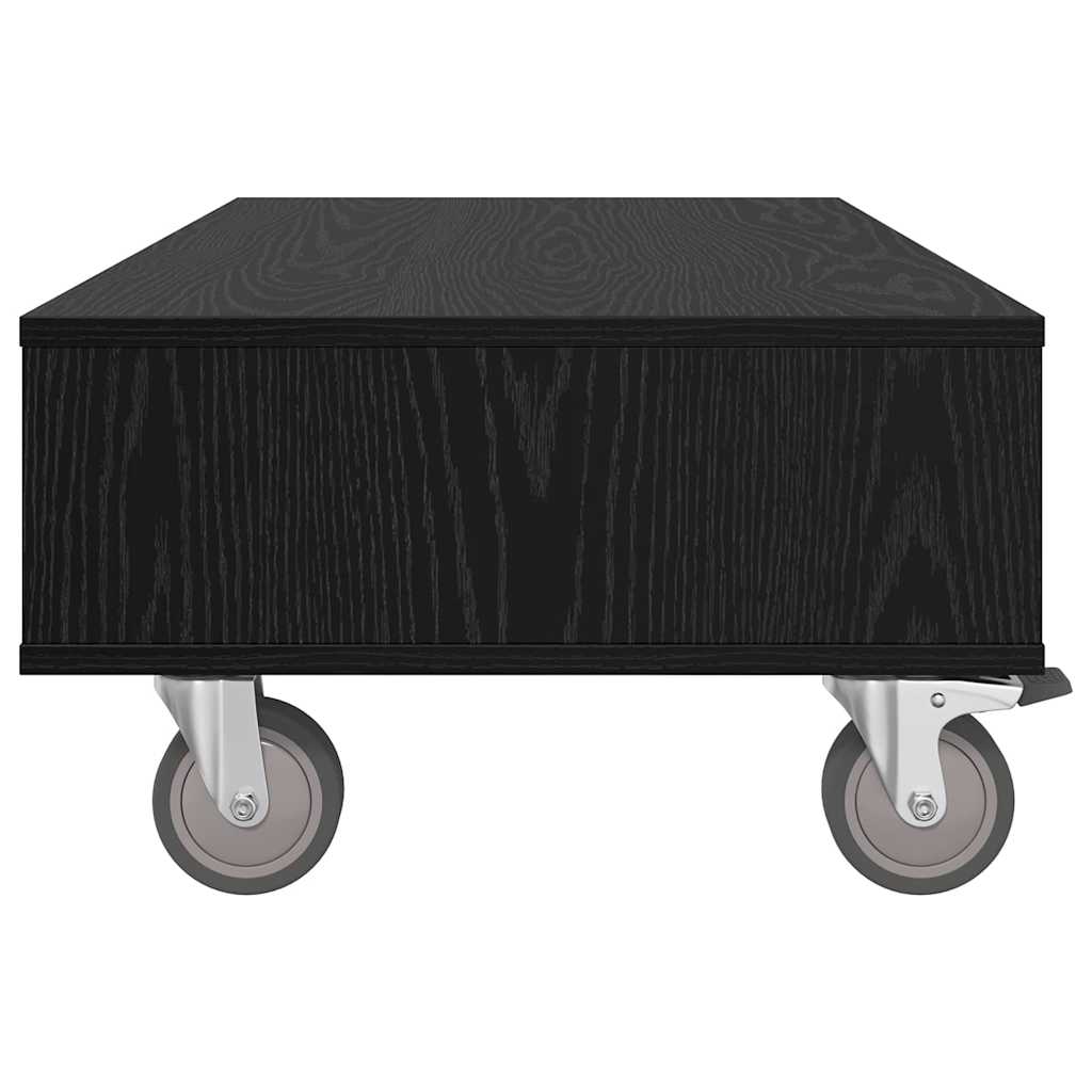 Bijzettafel met wielen Zwart Eiken 90 x 50 x 30 cm Bewerkt hout is nu te koop bij PeponiXL, paradijselijk wonen!