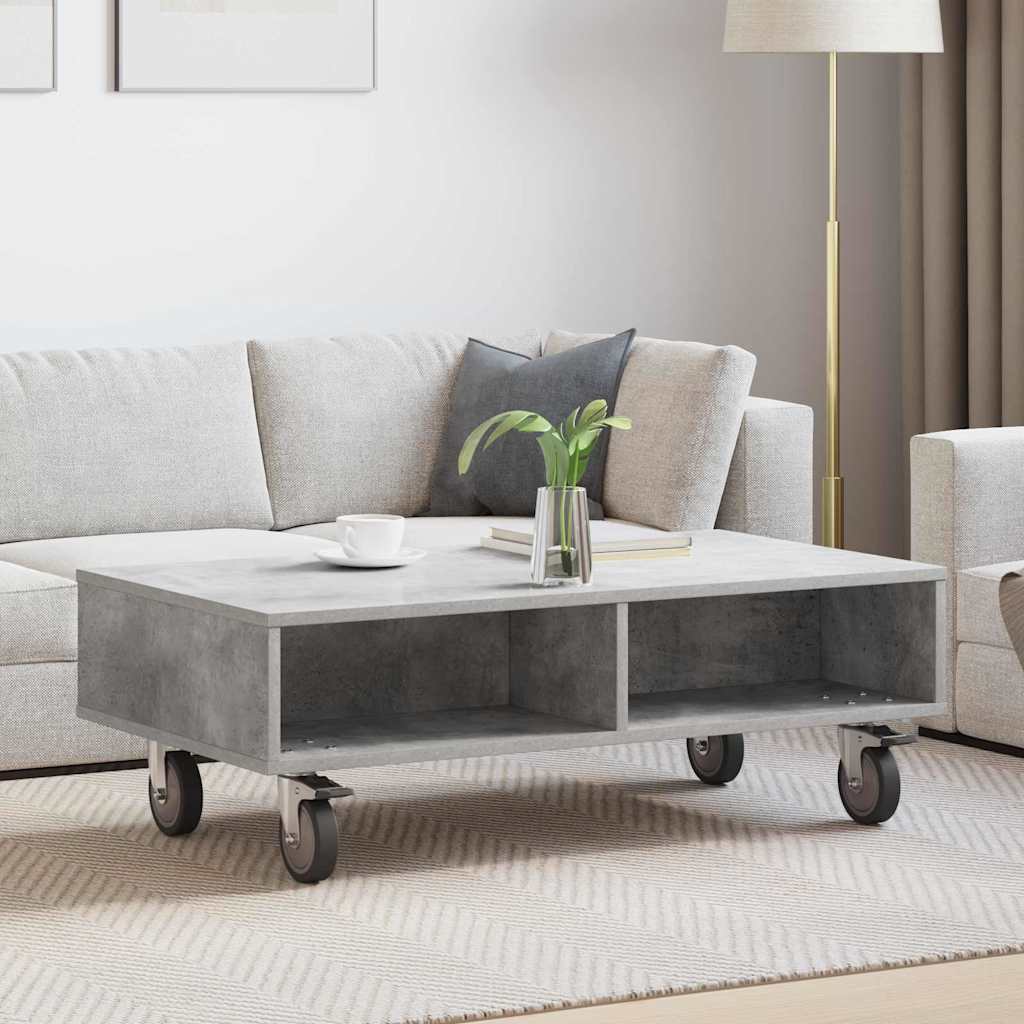 Bijzettafel met wielen Beton Grijs 90 x 50 x 30 cm Bewerkt hout is nu te koop bij PeponiXL, paradijselijk wonen!
